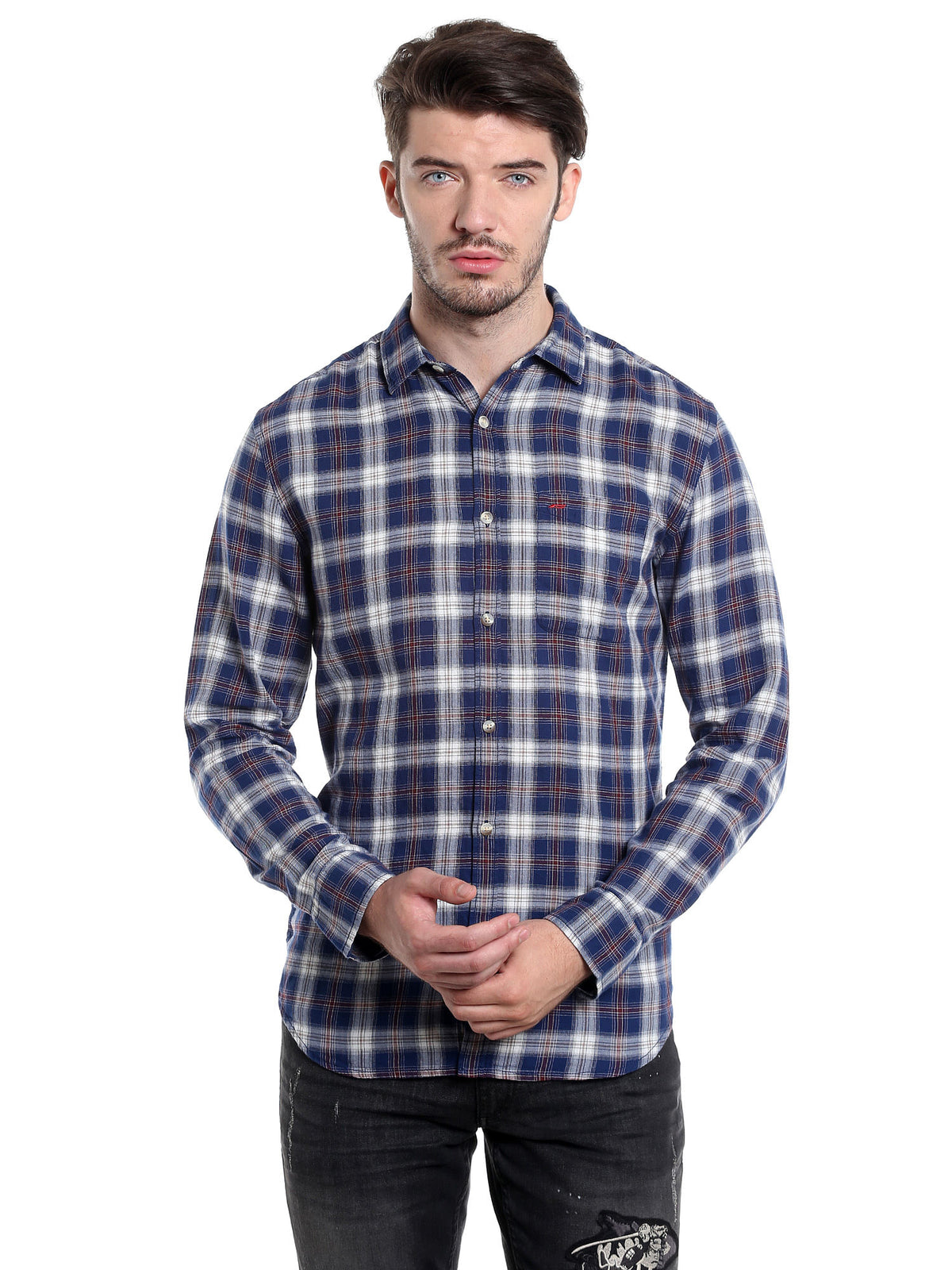 Blue Slim Fit Check Shirt - S