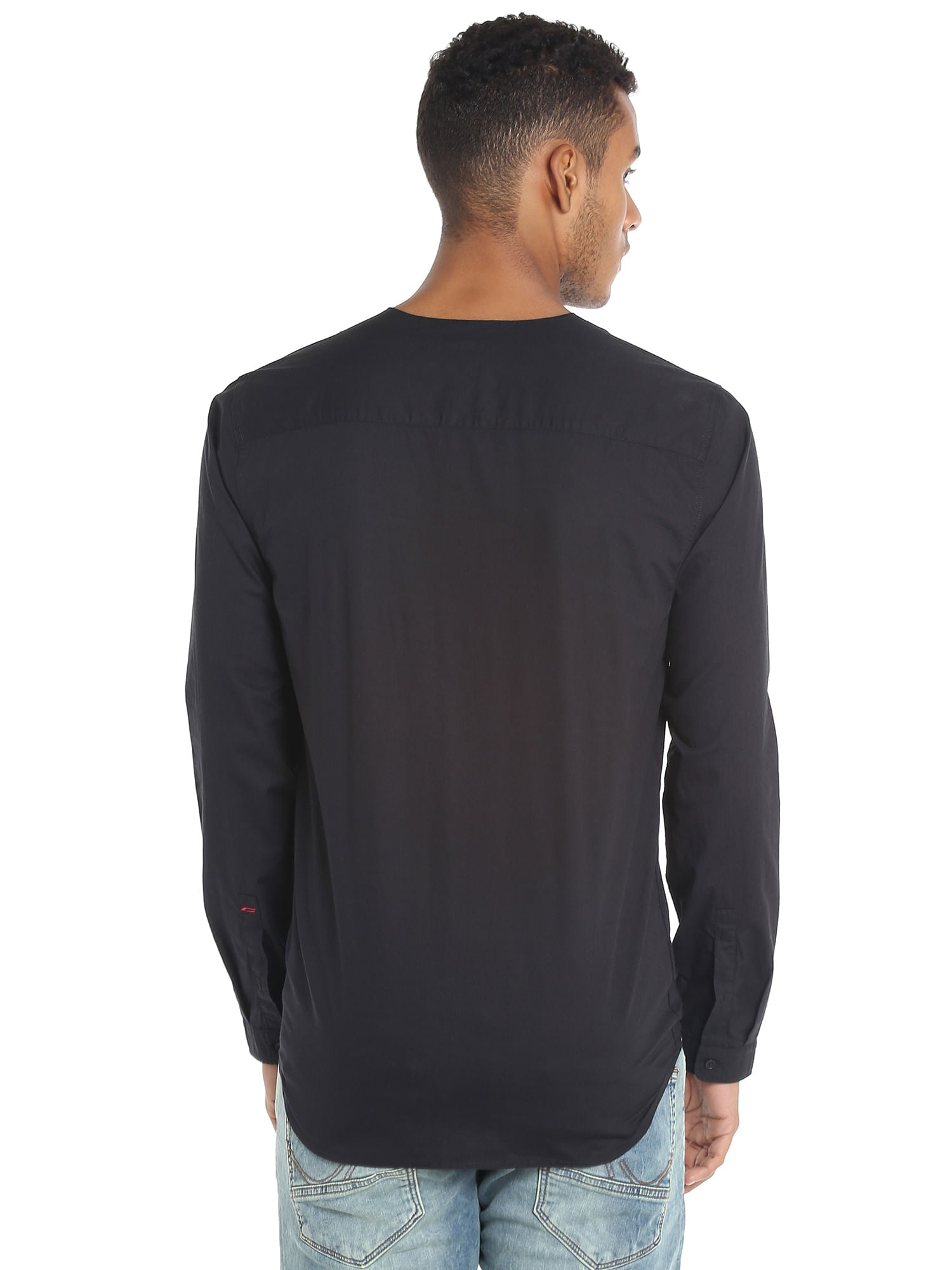 Black Collarless Slim Fit Shirt