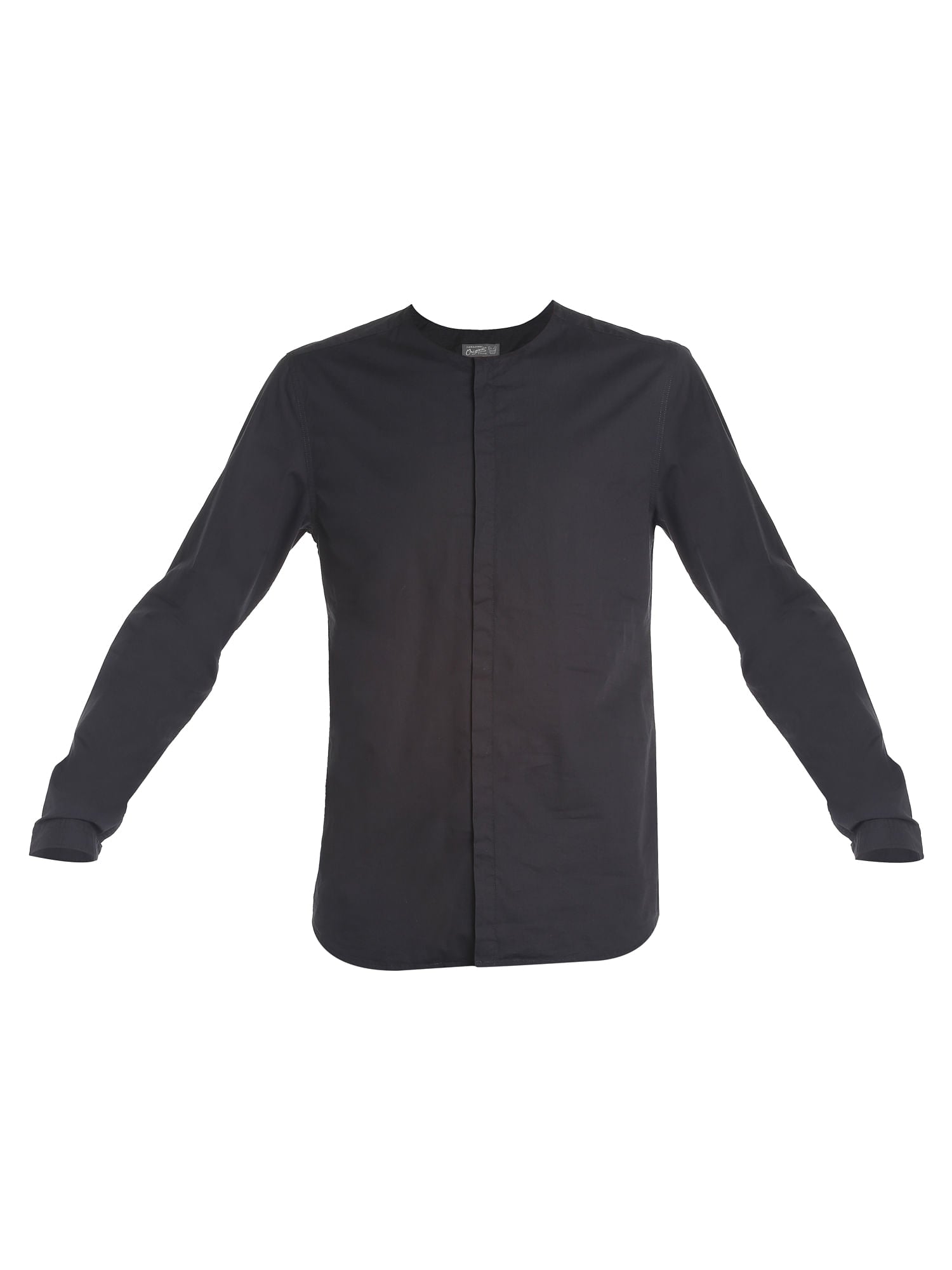 Black Collarless Slim Fit Shirt
