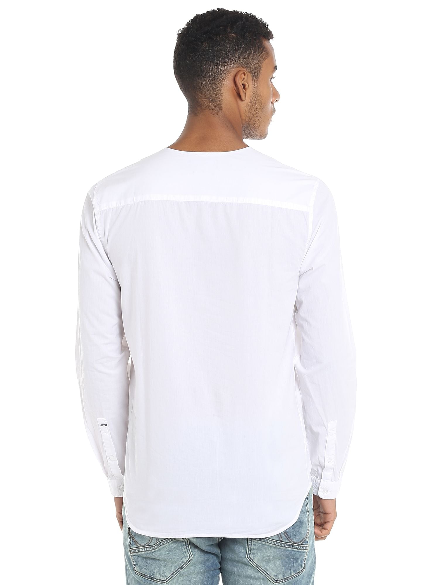 White Collarless Slim Fit Shirt