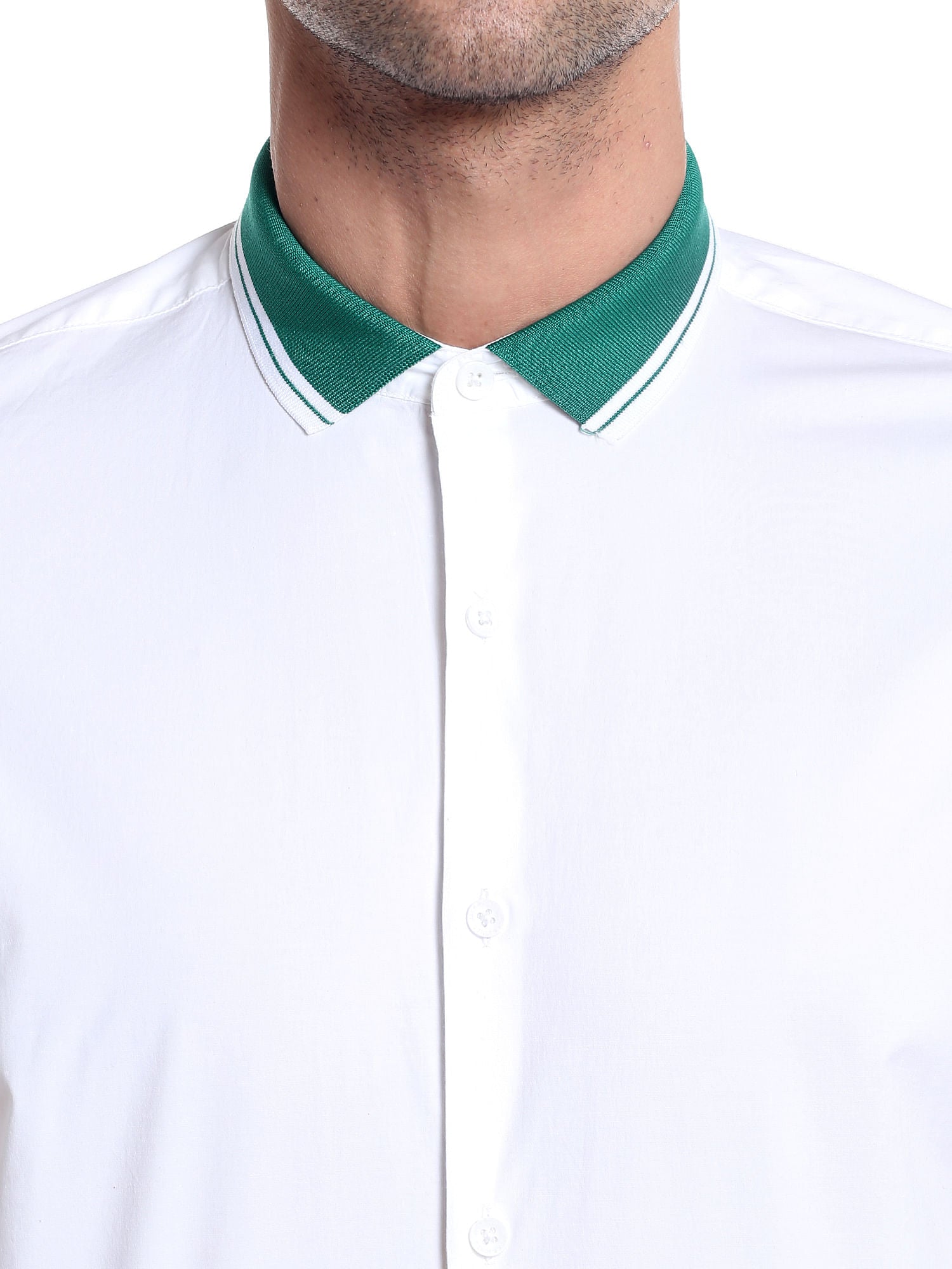 Green Collared White Slim Fit Shirt