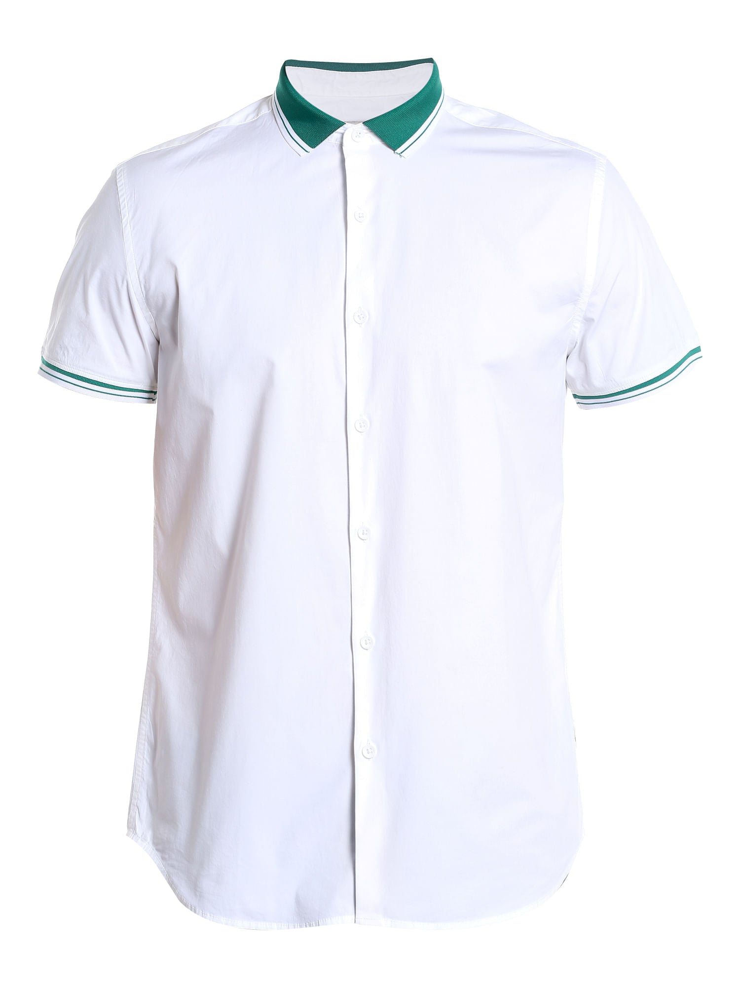 Green Collared White Slim Fit Shirt