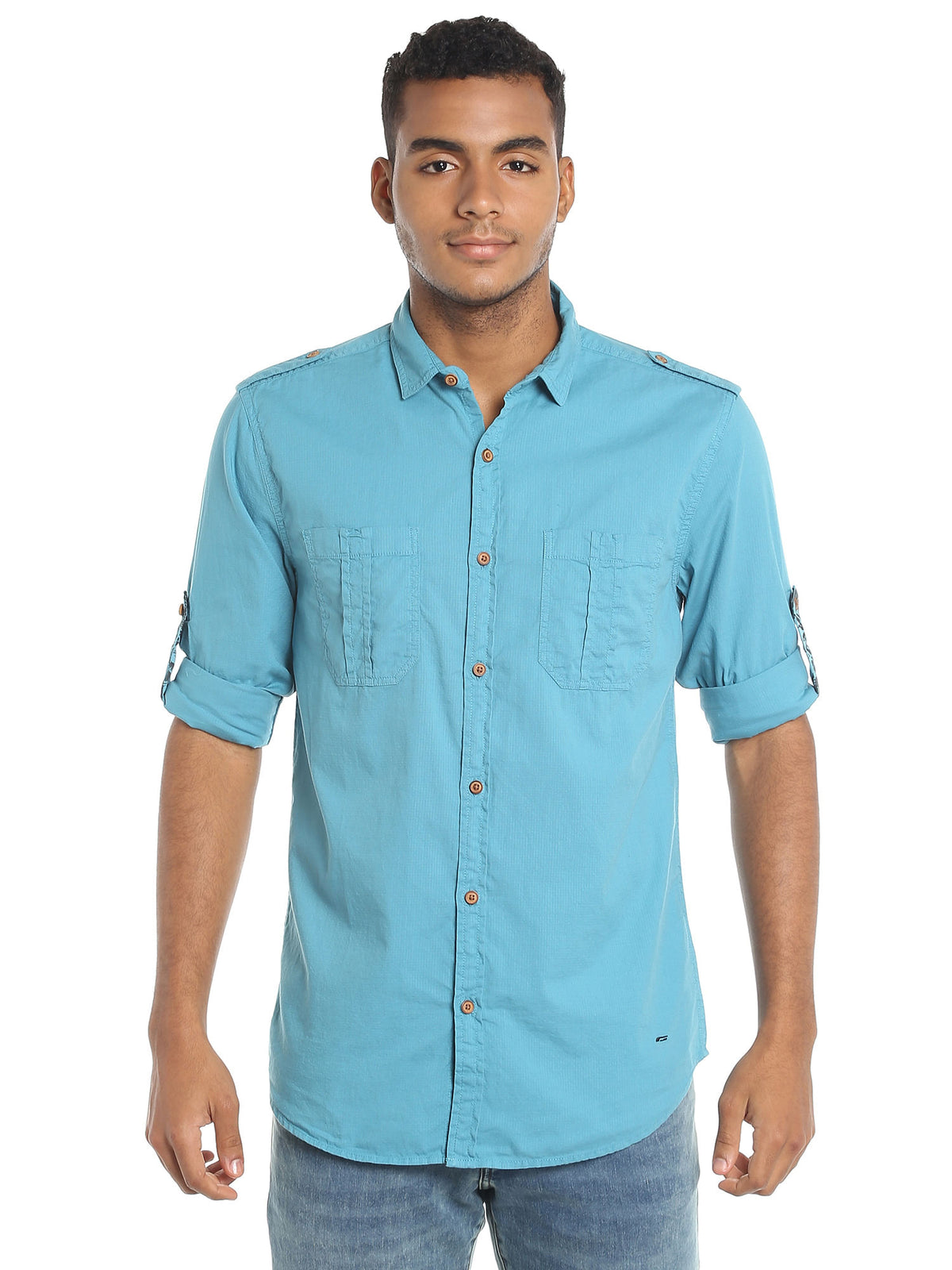 Teal Blue Slim Fit Shirt - S