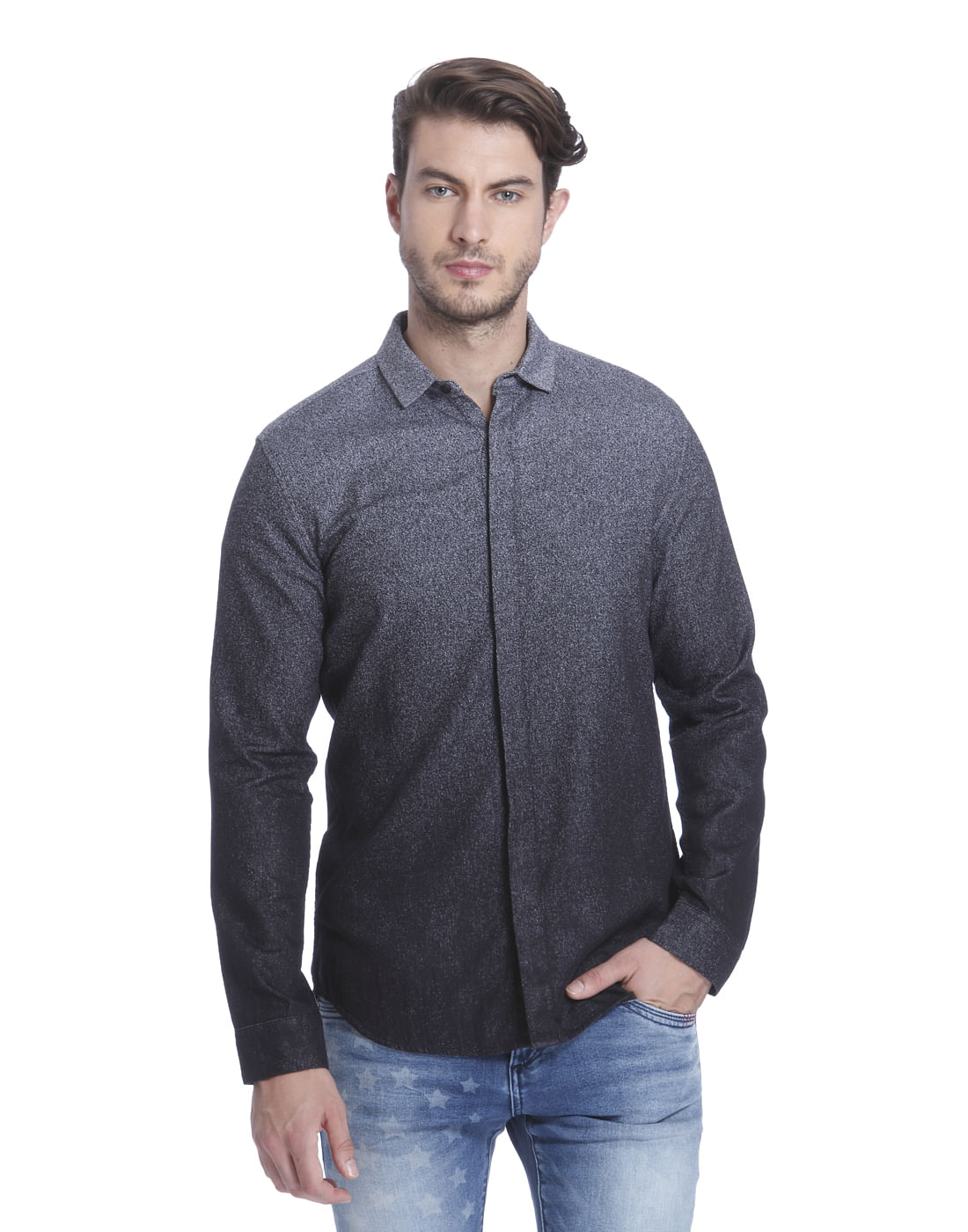 Charcoal Grey Ombre Slim Shirt - S