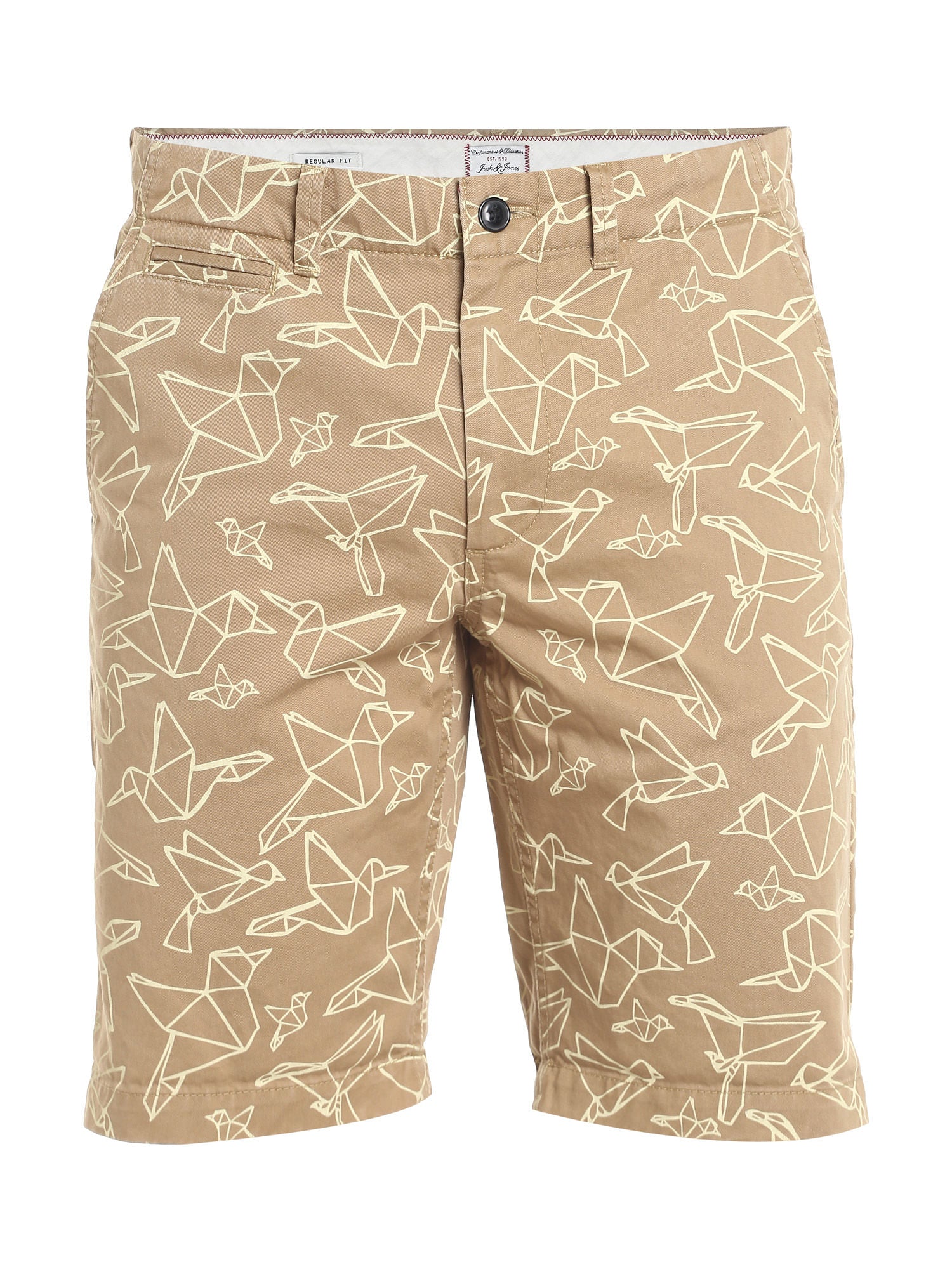 Beige Origami Print Shorts