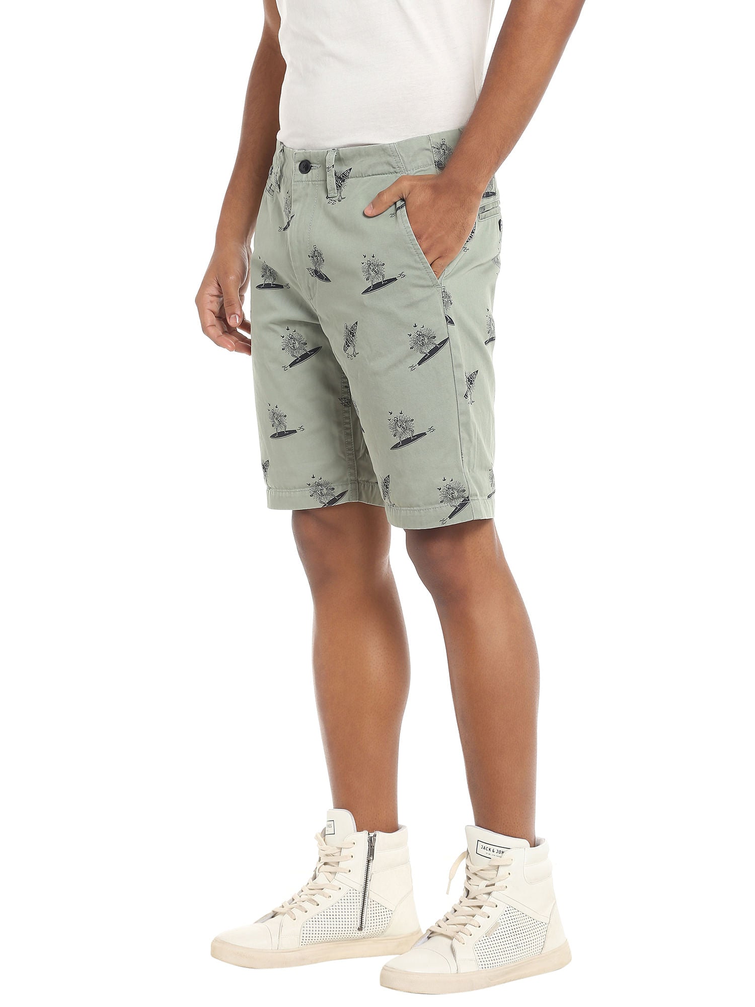 Green Surf Board Print Shorts