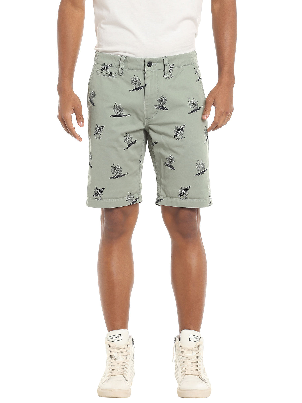 Green Surf Board Print Shorts - S