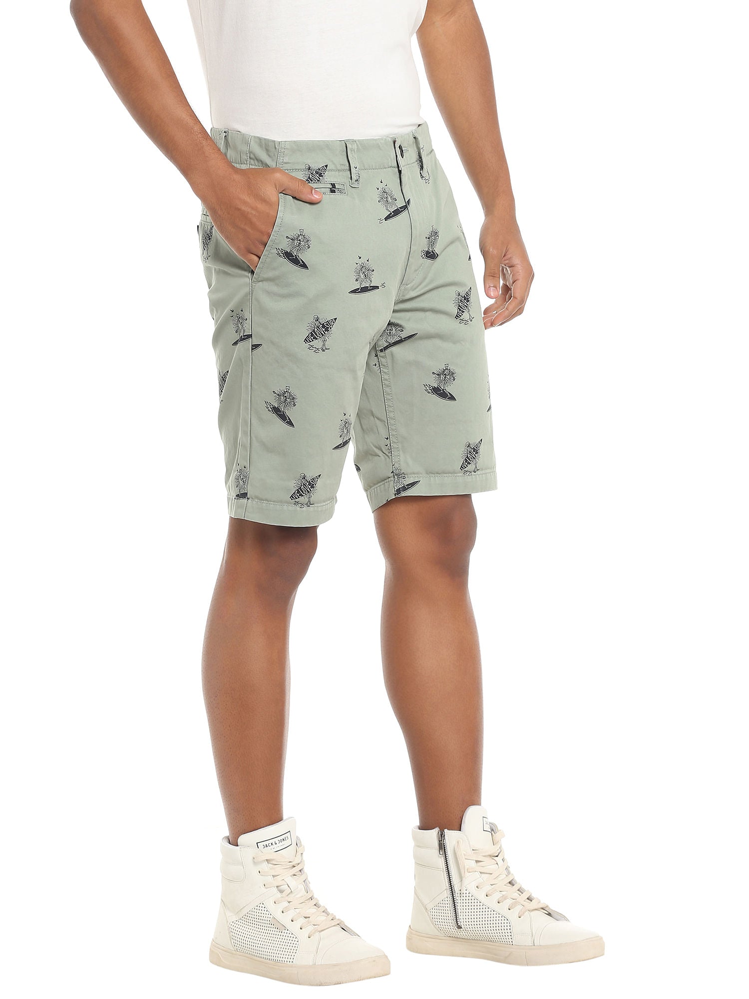 Green Surf Board Print Shorts