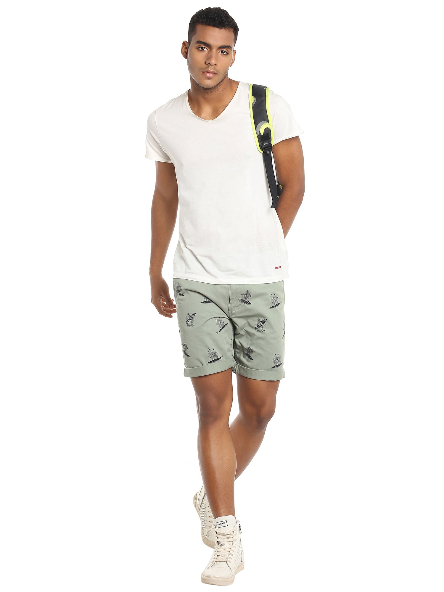 Green Surf Board Print Shorts