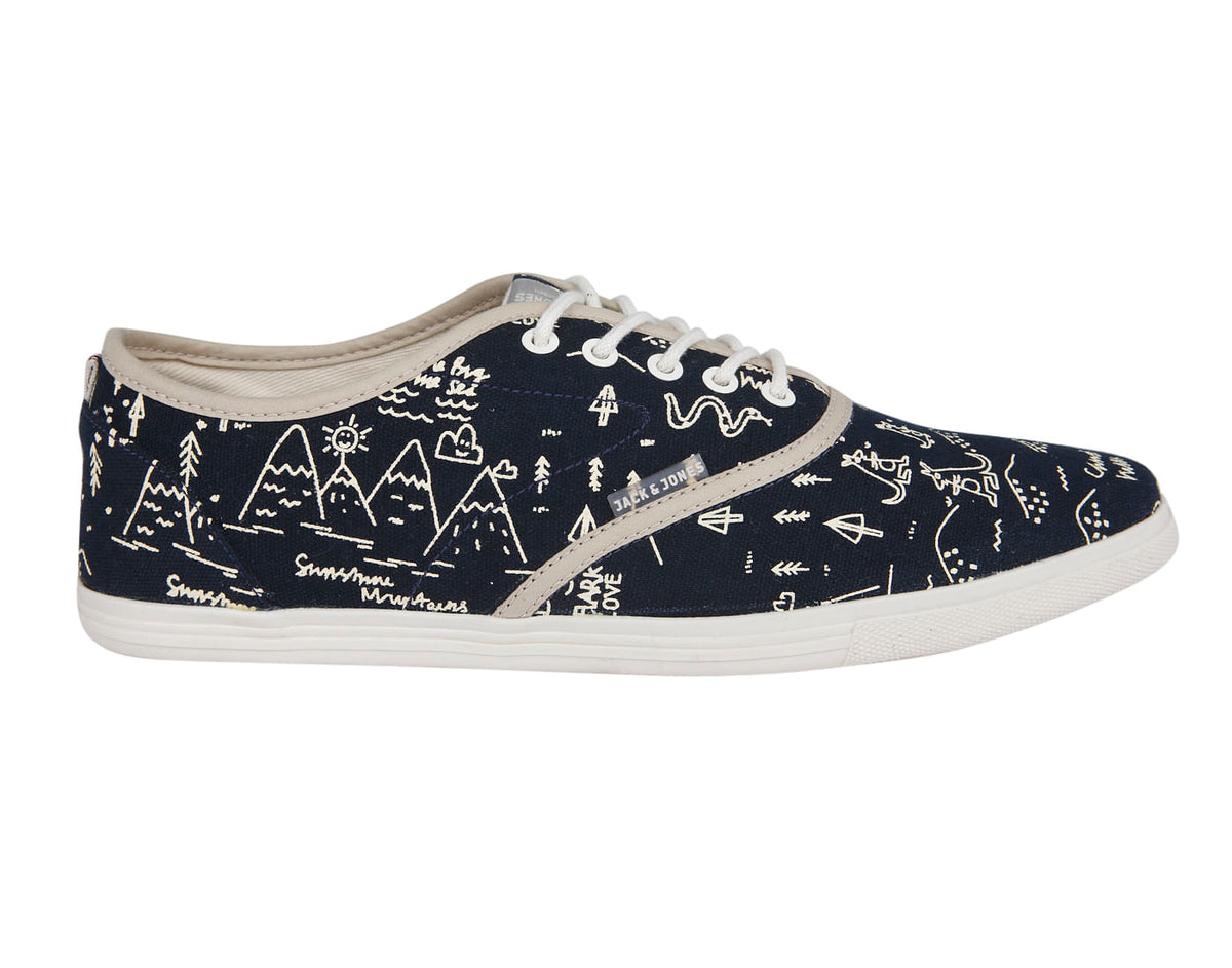 Dark Blue Printed Canvas Trainers - 6