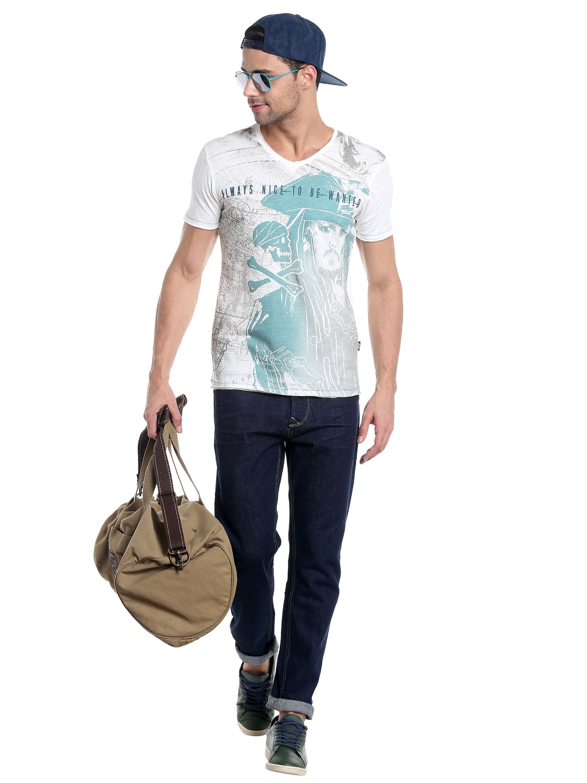 Pirates Of The Caribbean Jack Sparrow Print White T-Shirt - S