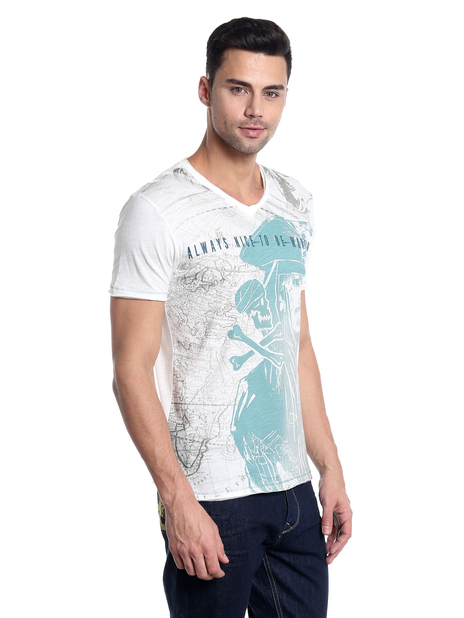 Pirates Of The Caribbean Jack Sparrow Print White T-Shirt