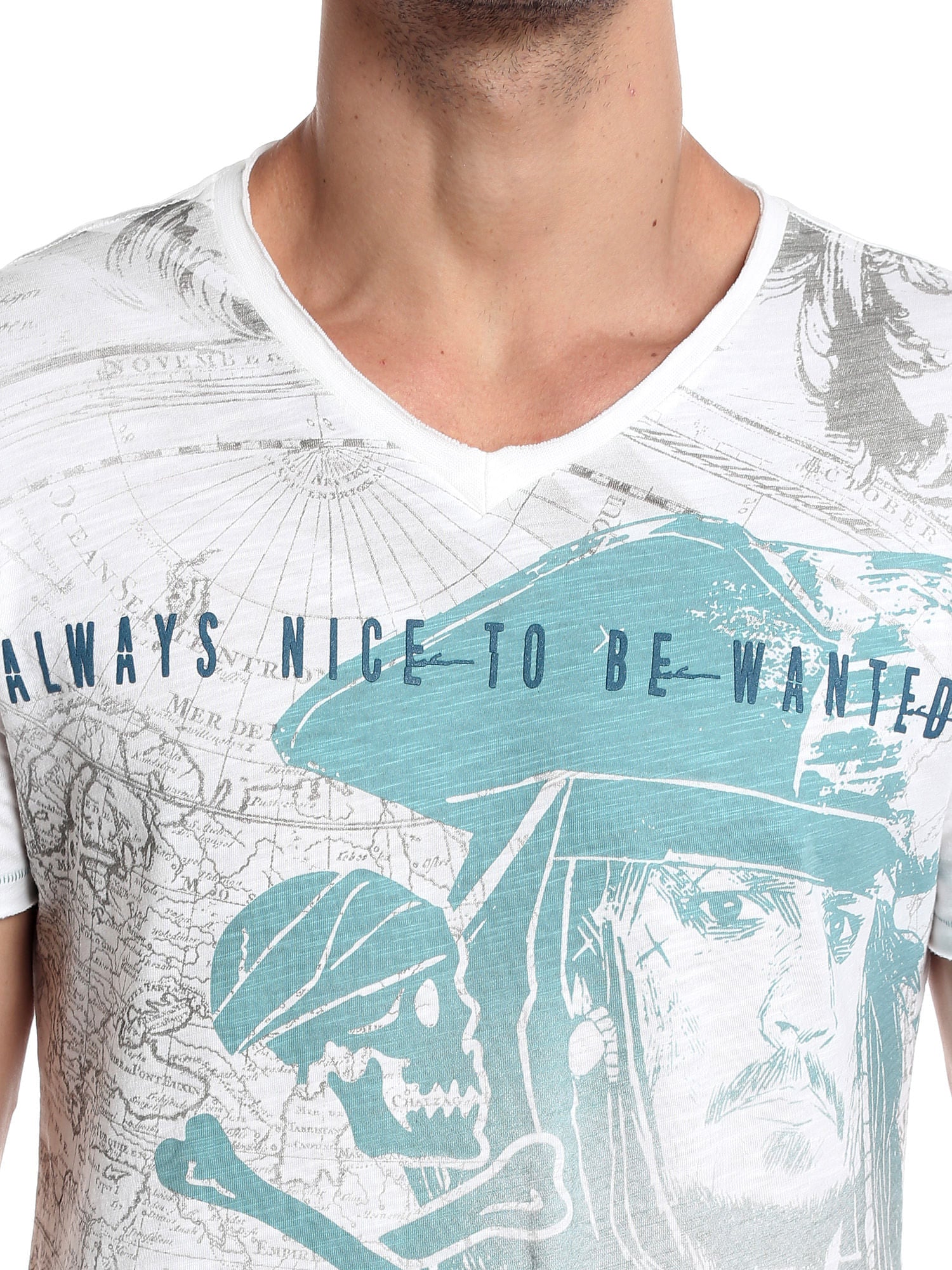 Pirates Of The Caribbean Jack Sparrow Print White T-Shirt