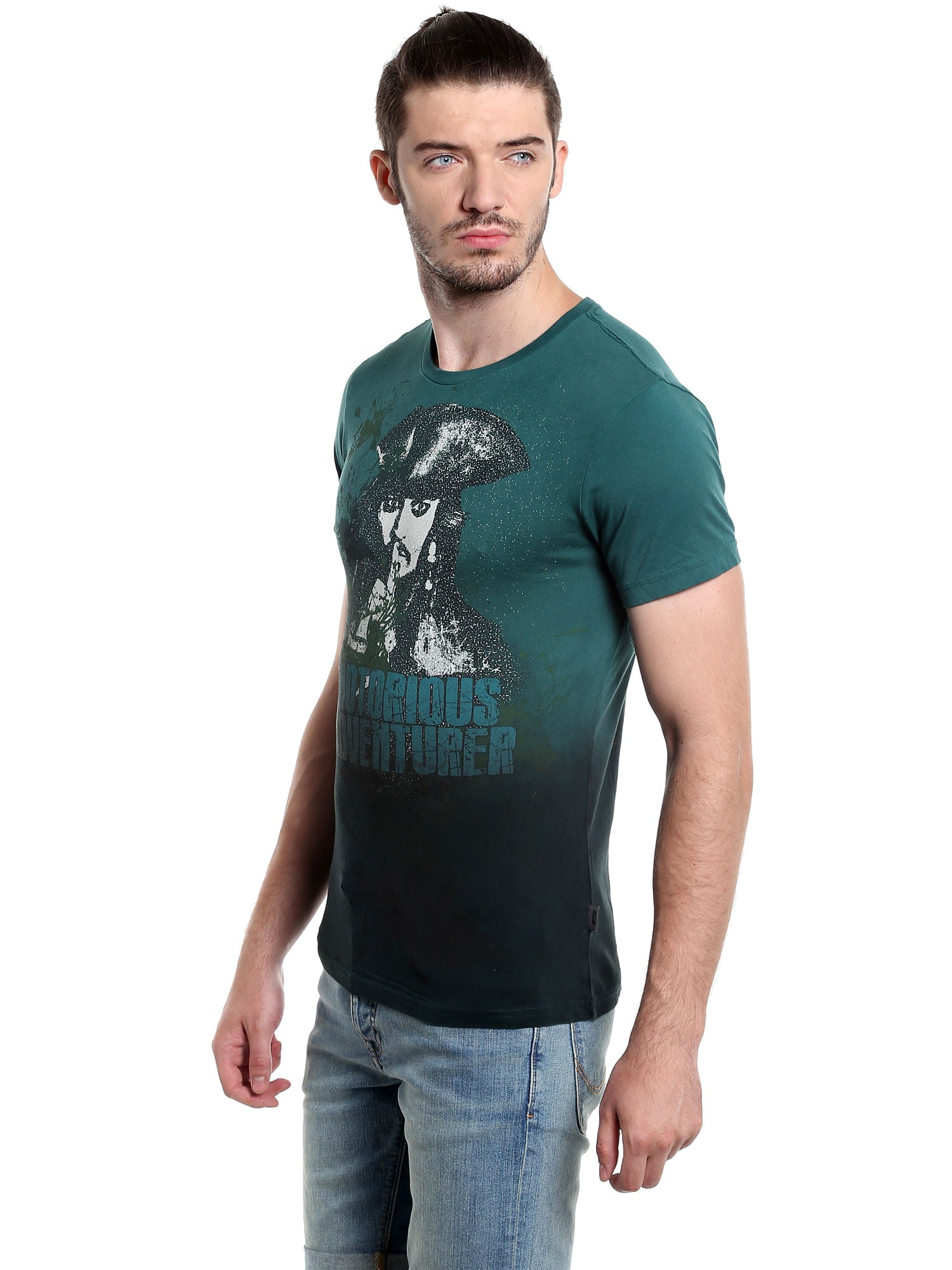 Pirates Of The Caribbean Jack Sparrow Print Green T-Shirt