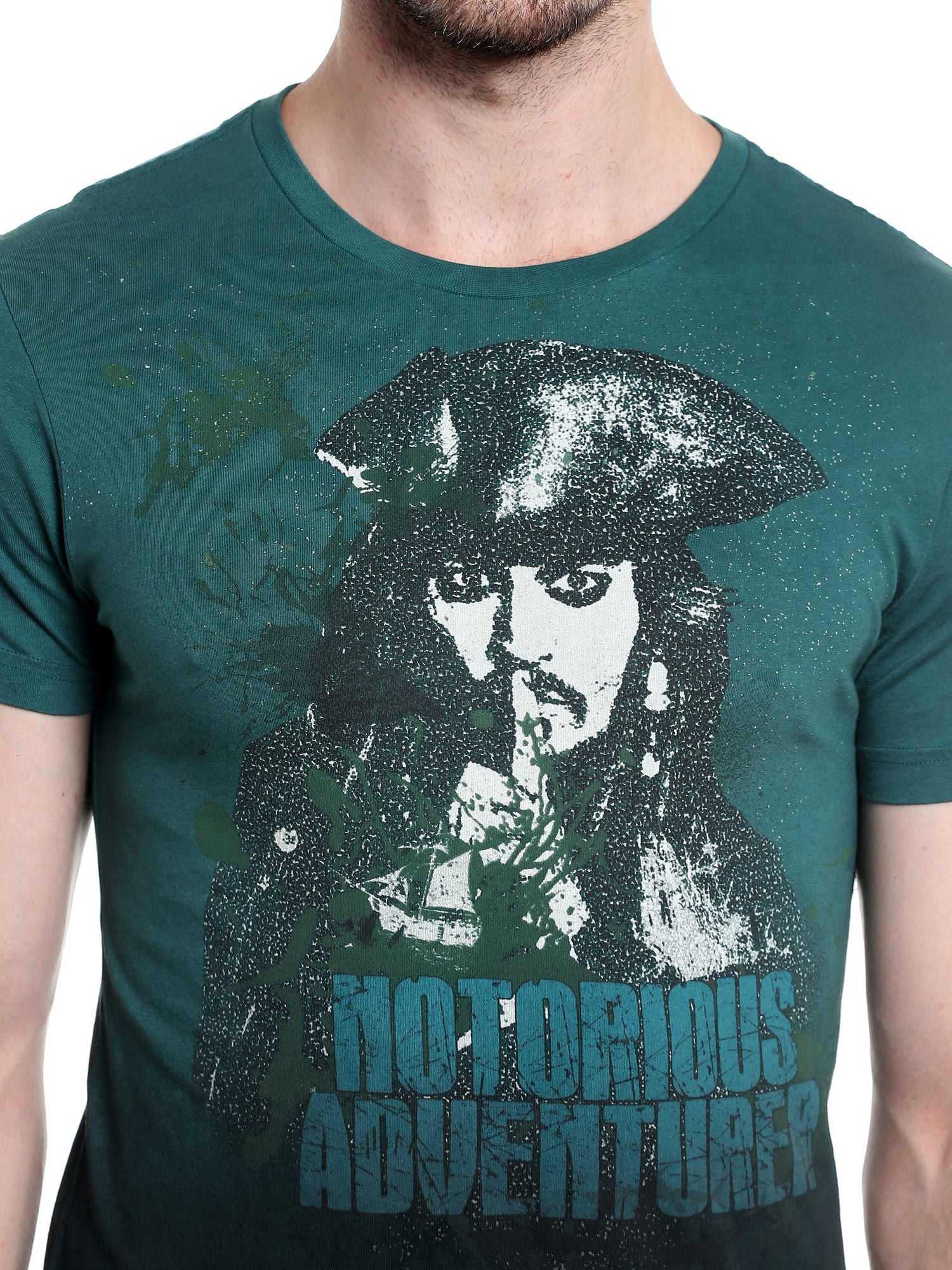 Pirates Of The Caribbean Jack Sparrow Print Green T-Shirt