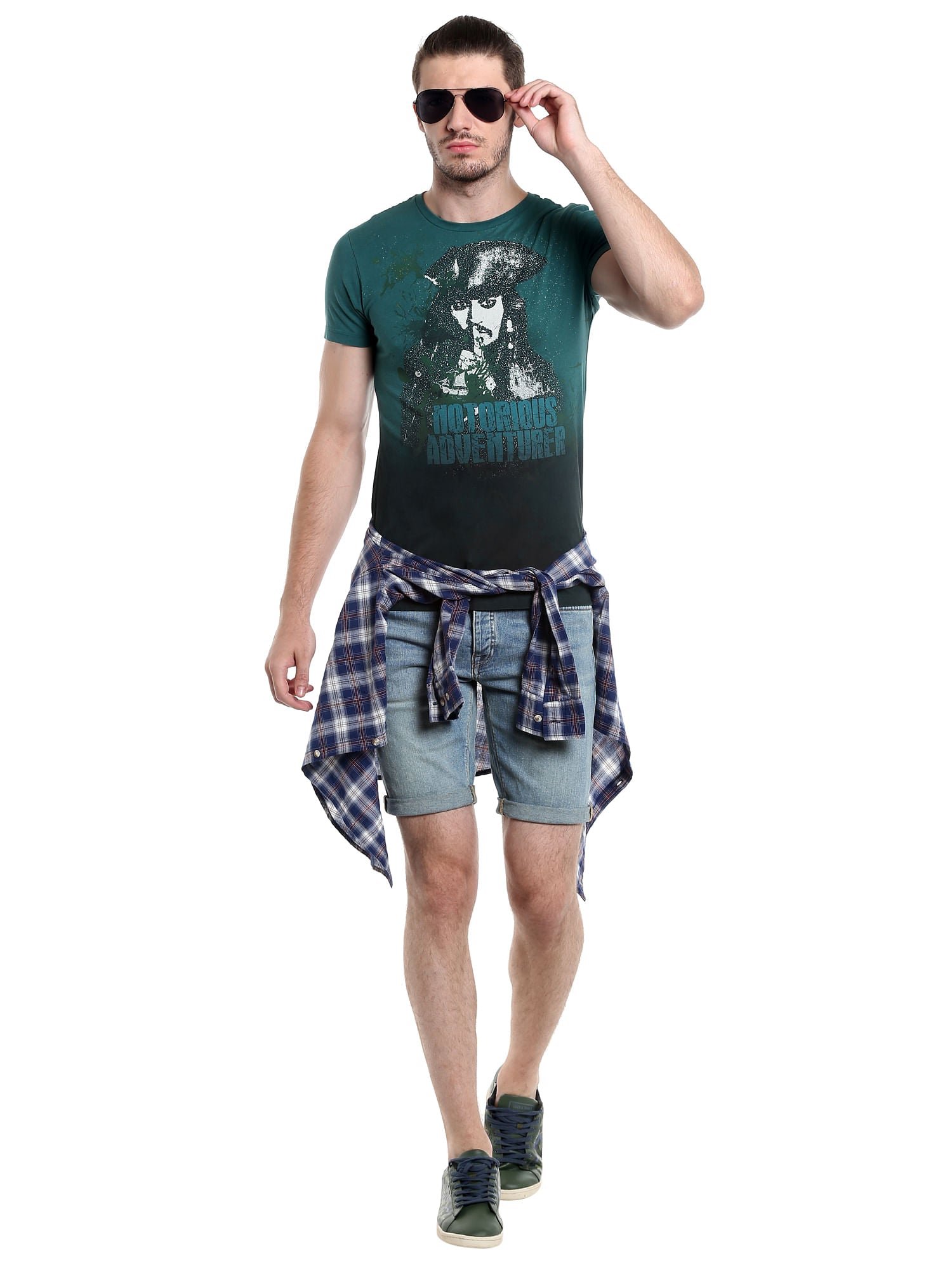 Pirates Of The Caribbean Jack Sparrow Print Green T-Shirt
