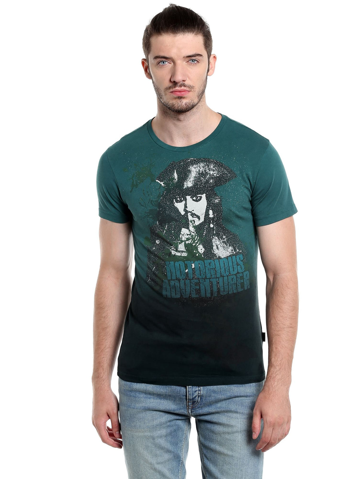 Pirates Of The Caribbean Jack Sparrow Print Green T-Shirt - S