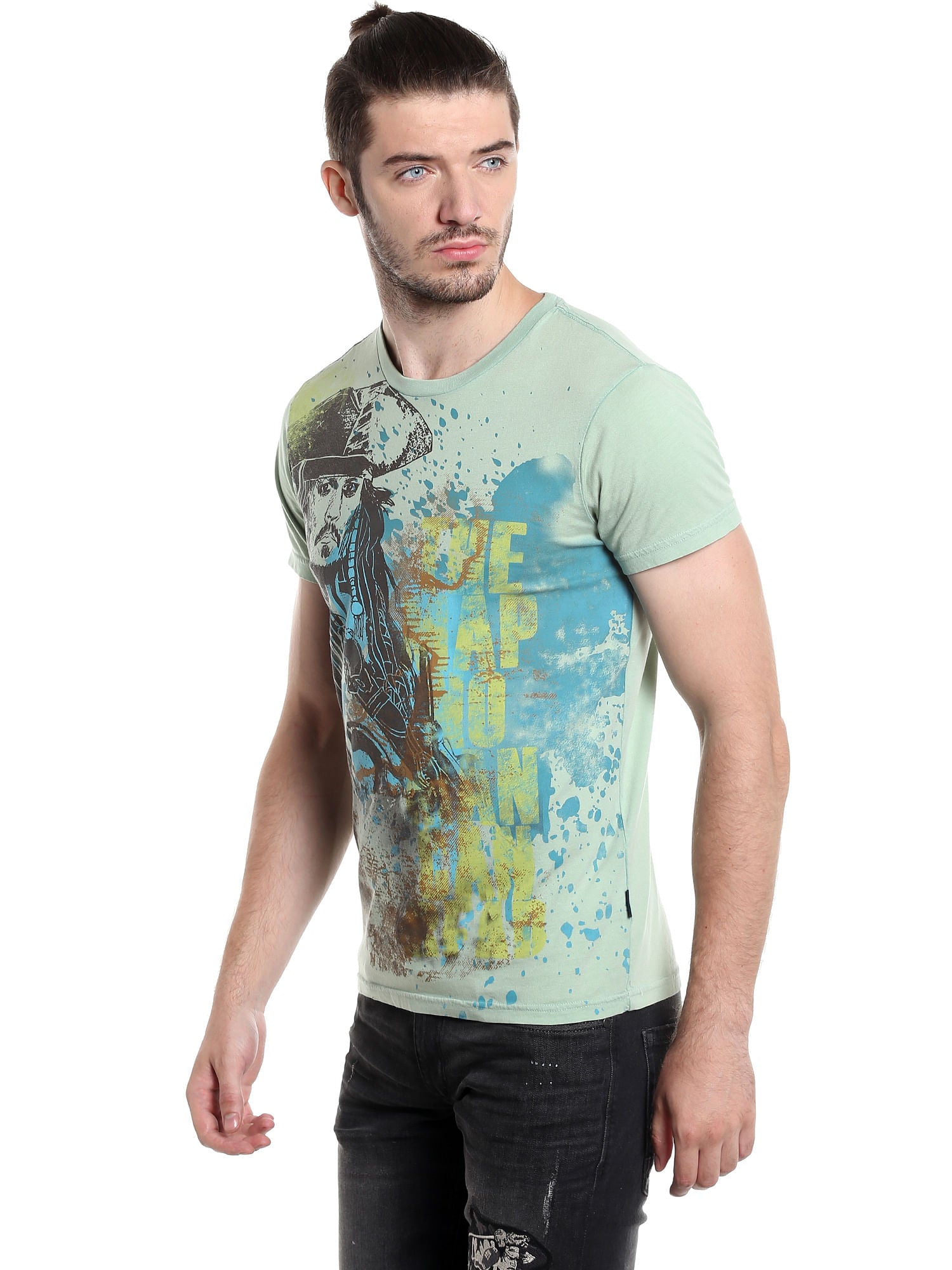 Pirates Of The Caribbean Jack Sparrow Print Green T-Shirt
