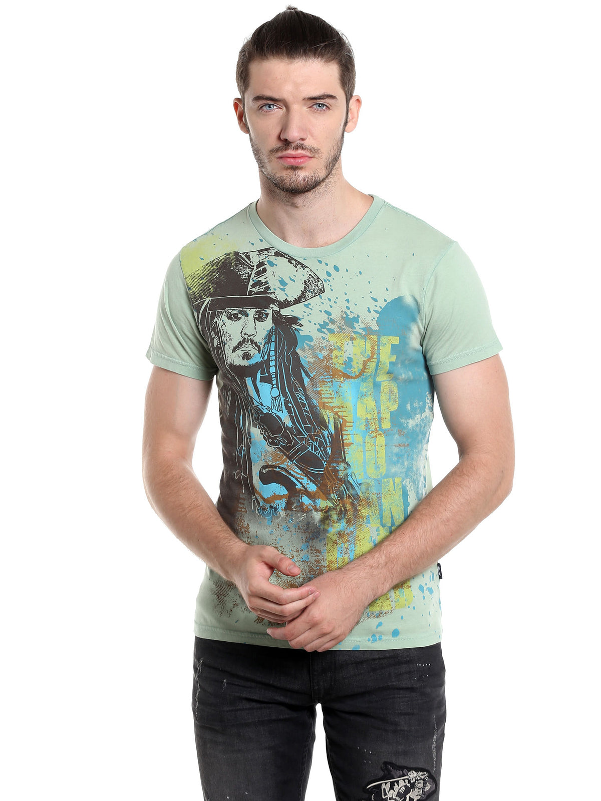Pirates Of The Caribbean Jack Sparrow Print Green T-Shirt - S