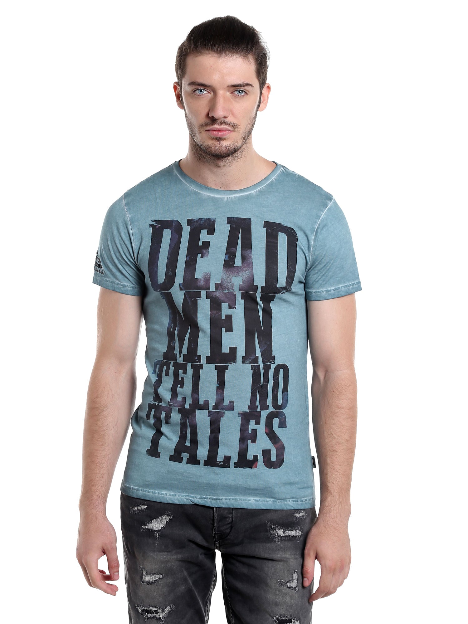 Pirates Of The Caribbean Slogan Print Blue T-Shirt