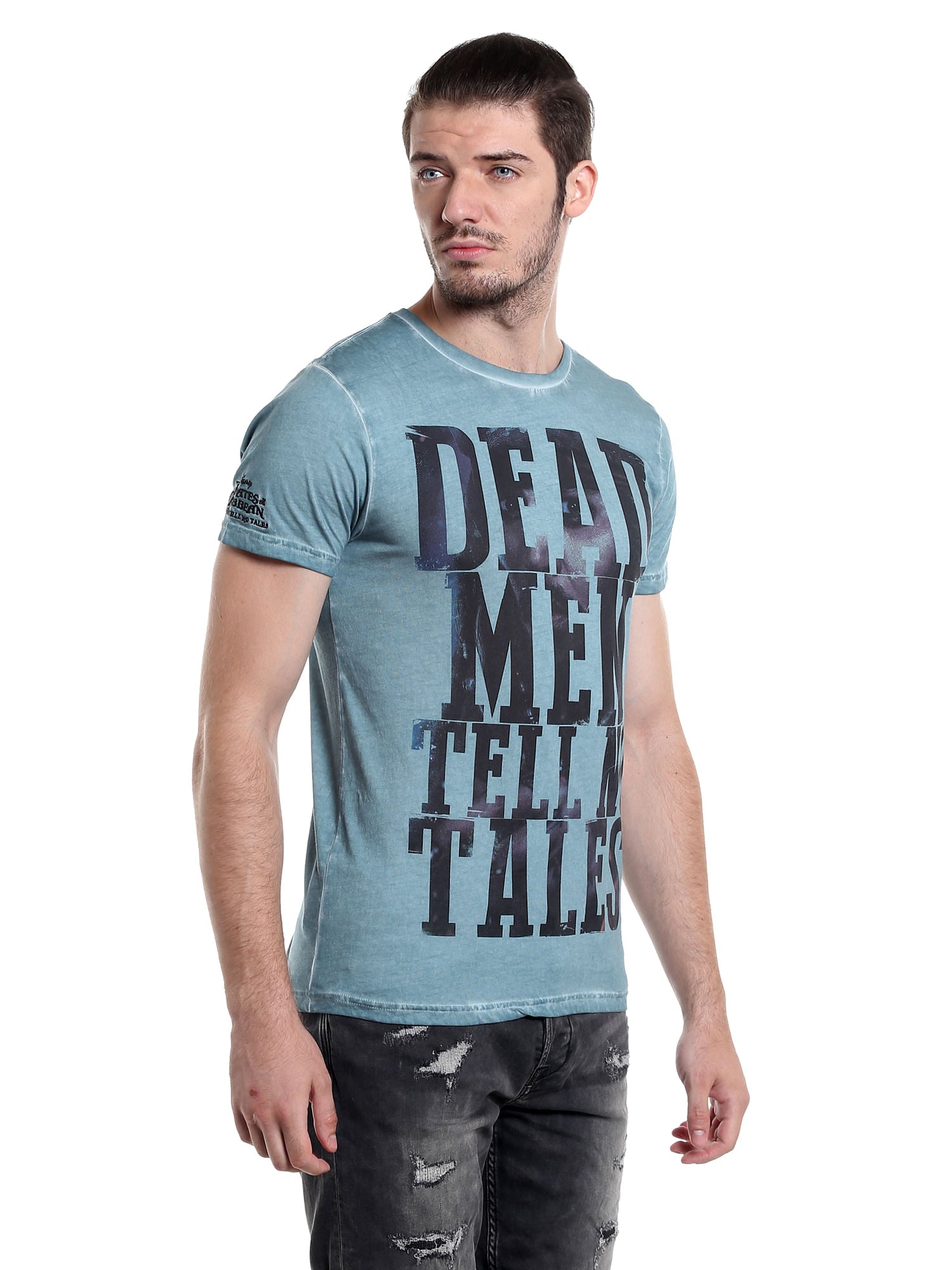 Pirates Of The Caribbean Slogan Print Blue T-Shirt