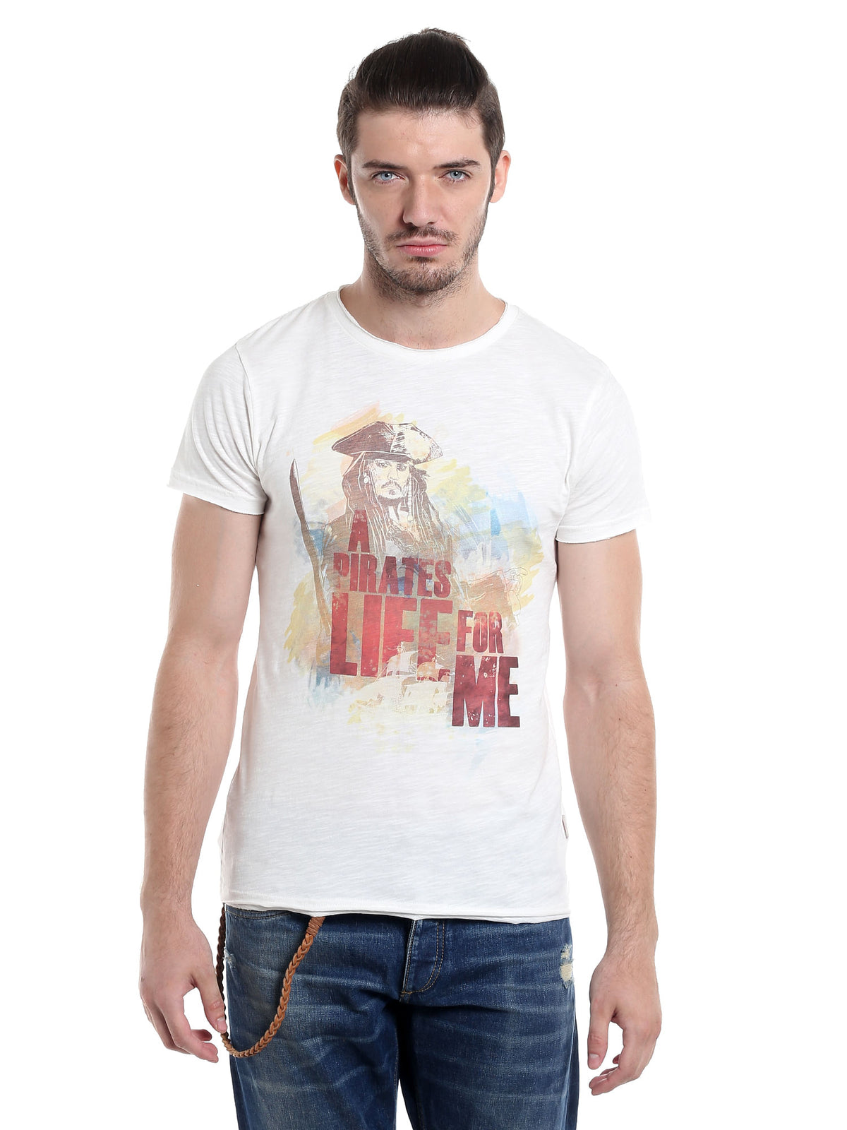 Pirates Of The Caribbean White Graphic Print T-Shirt - S