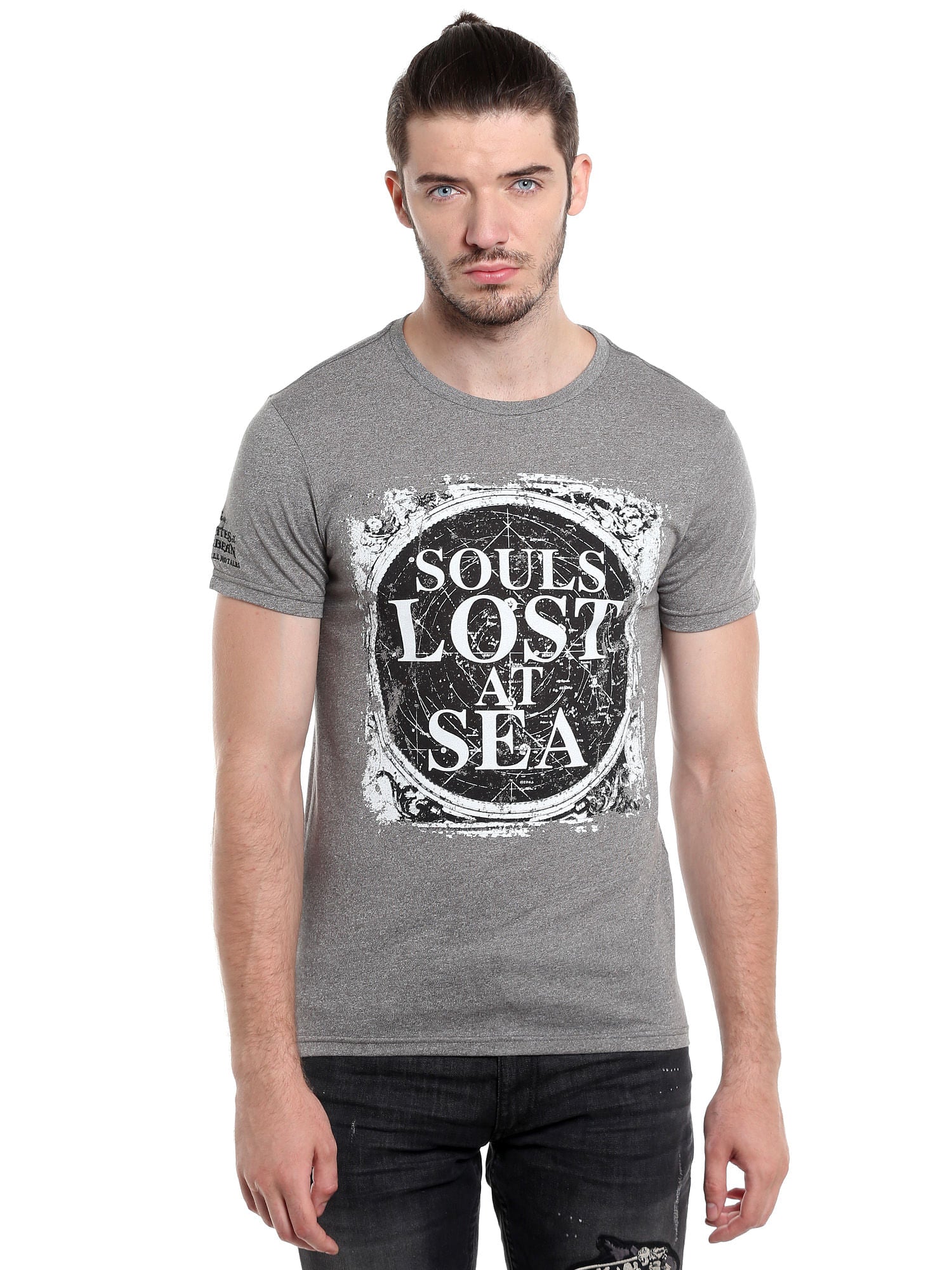 Pirates Of The Caribbean Slogan Print Grey T-Shirt