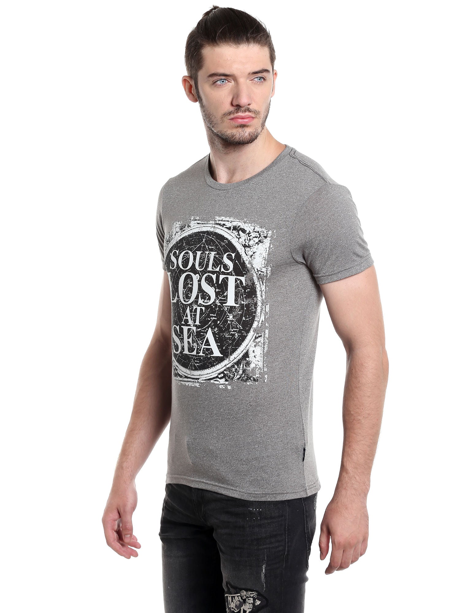 Pirates Of The Caribbean Slogan Print Grey T-Shirt