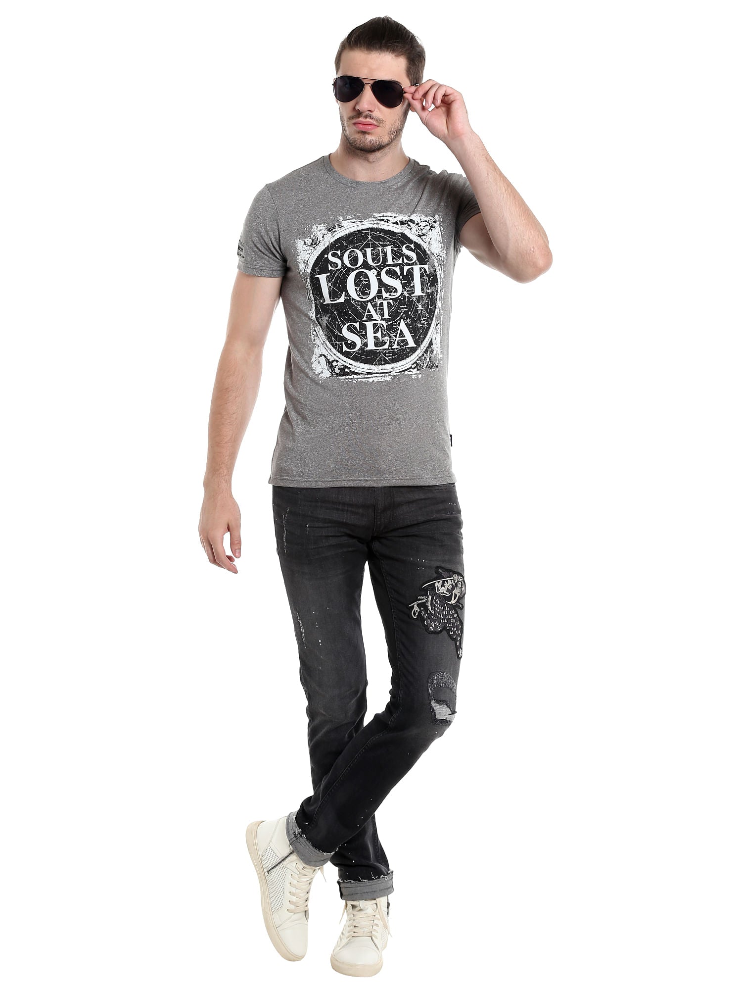 Pirates Of The Caribbean Slogan Print Grey T-Shirt