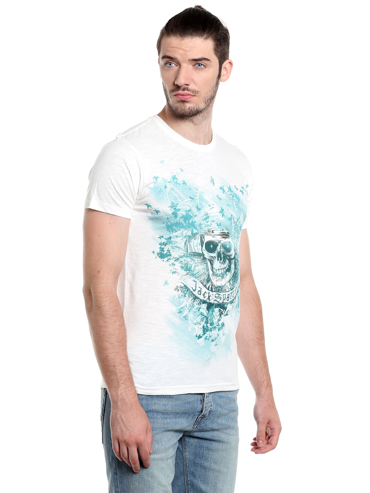 Pirates Of The Caribbean Skull Print White T-Shirt