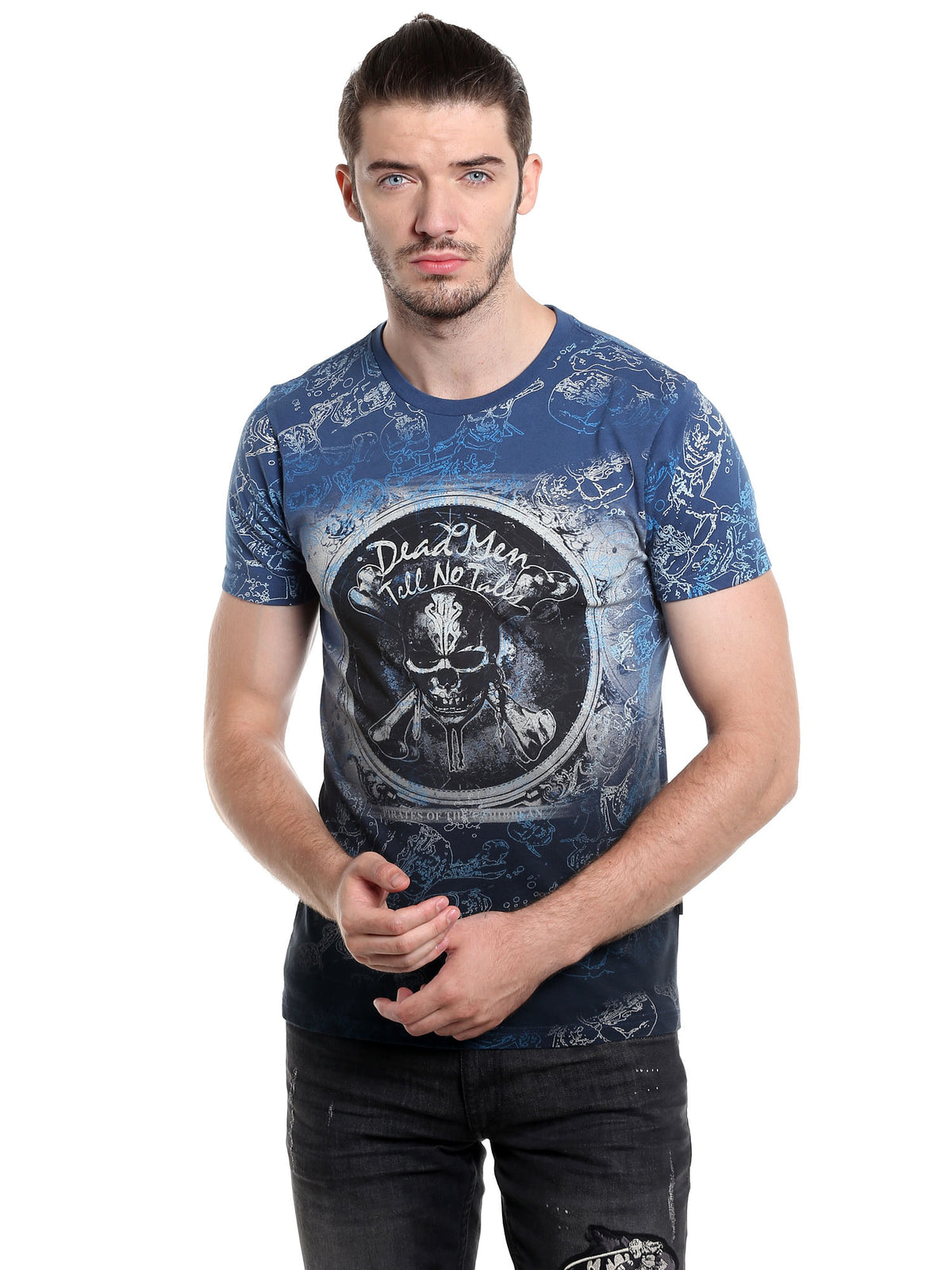 Pirates Of The Caribbean All Over Print Blue T-Shirt - S