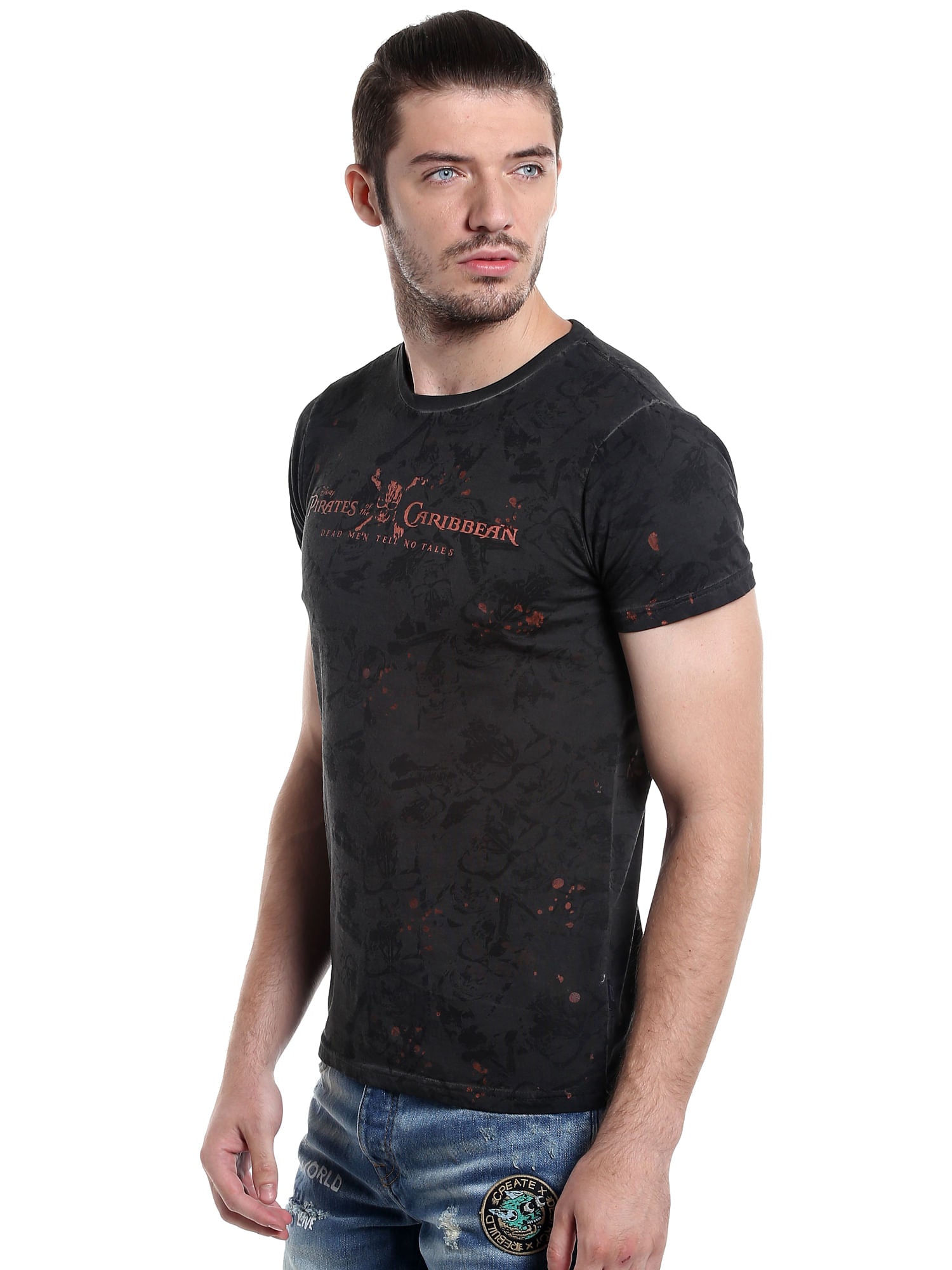 Pirates Of The Caribbean Graphic Print Grey T-Shirt