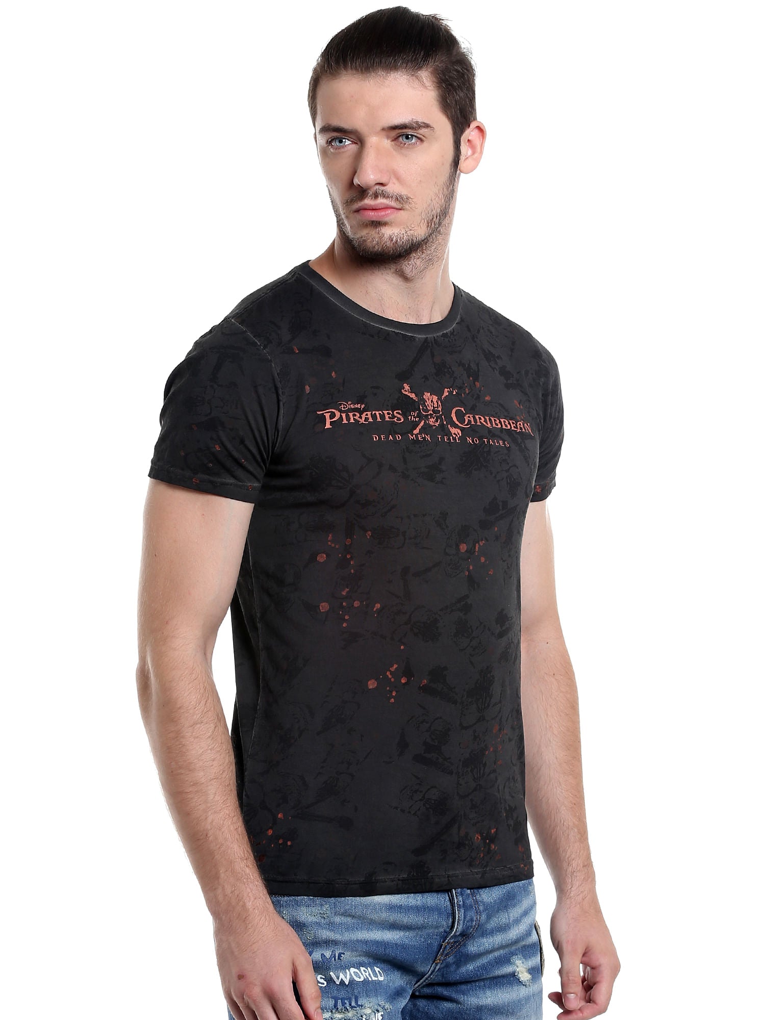 Pirates Of The Caribbean Graphic Print Grey T-Shirt