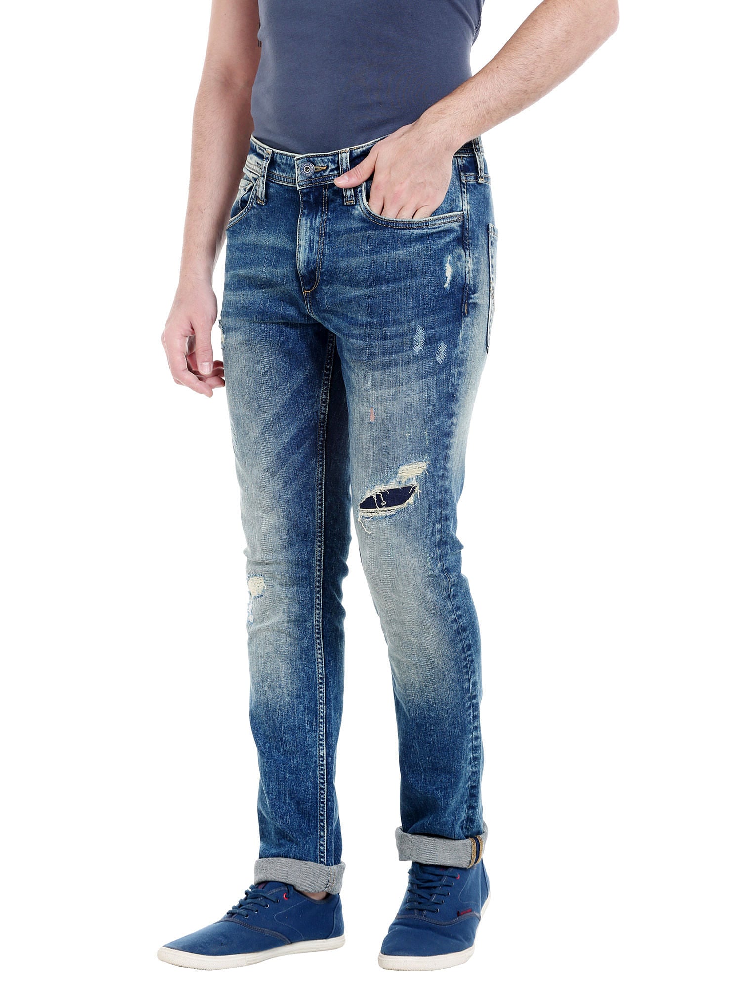 Blue Ripped Skinny Fit Jeans