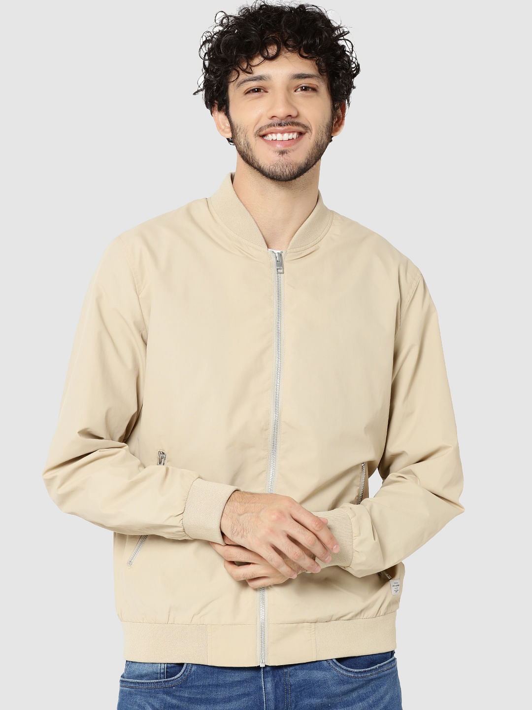 Beige Bomber Jacket - S