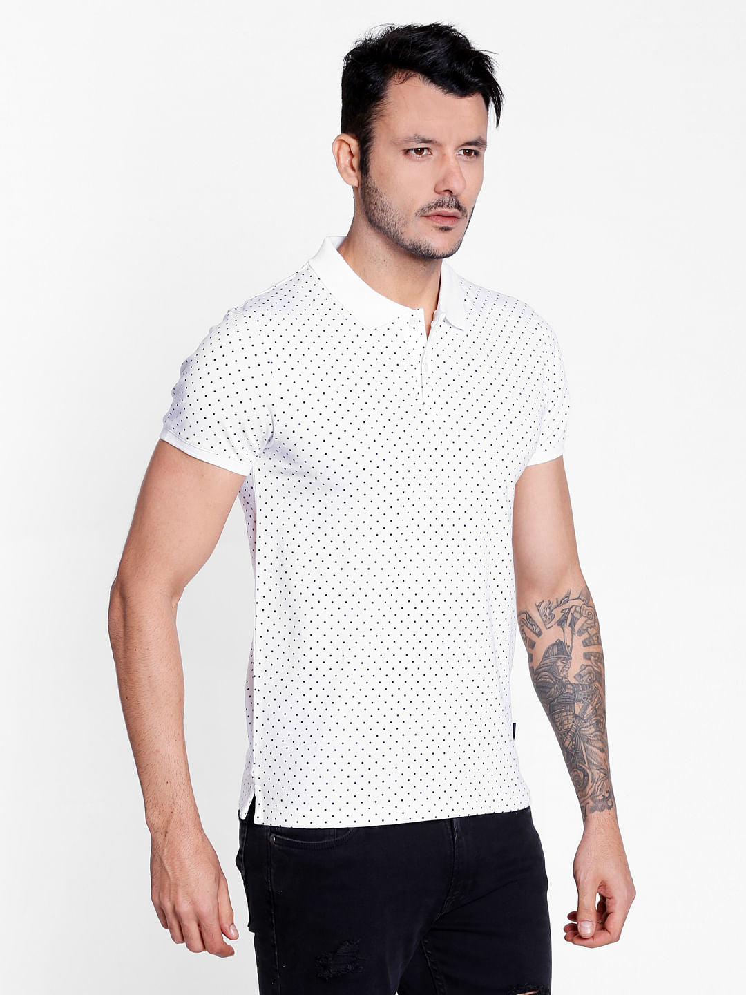 White Polka Dots Polo T-Shirt