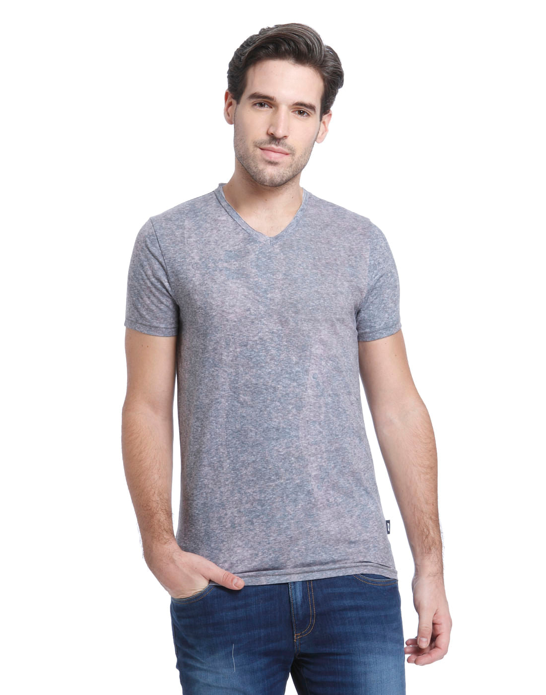 Grey V-Neck T-Shirt - S
