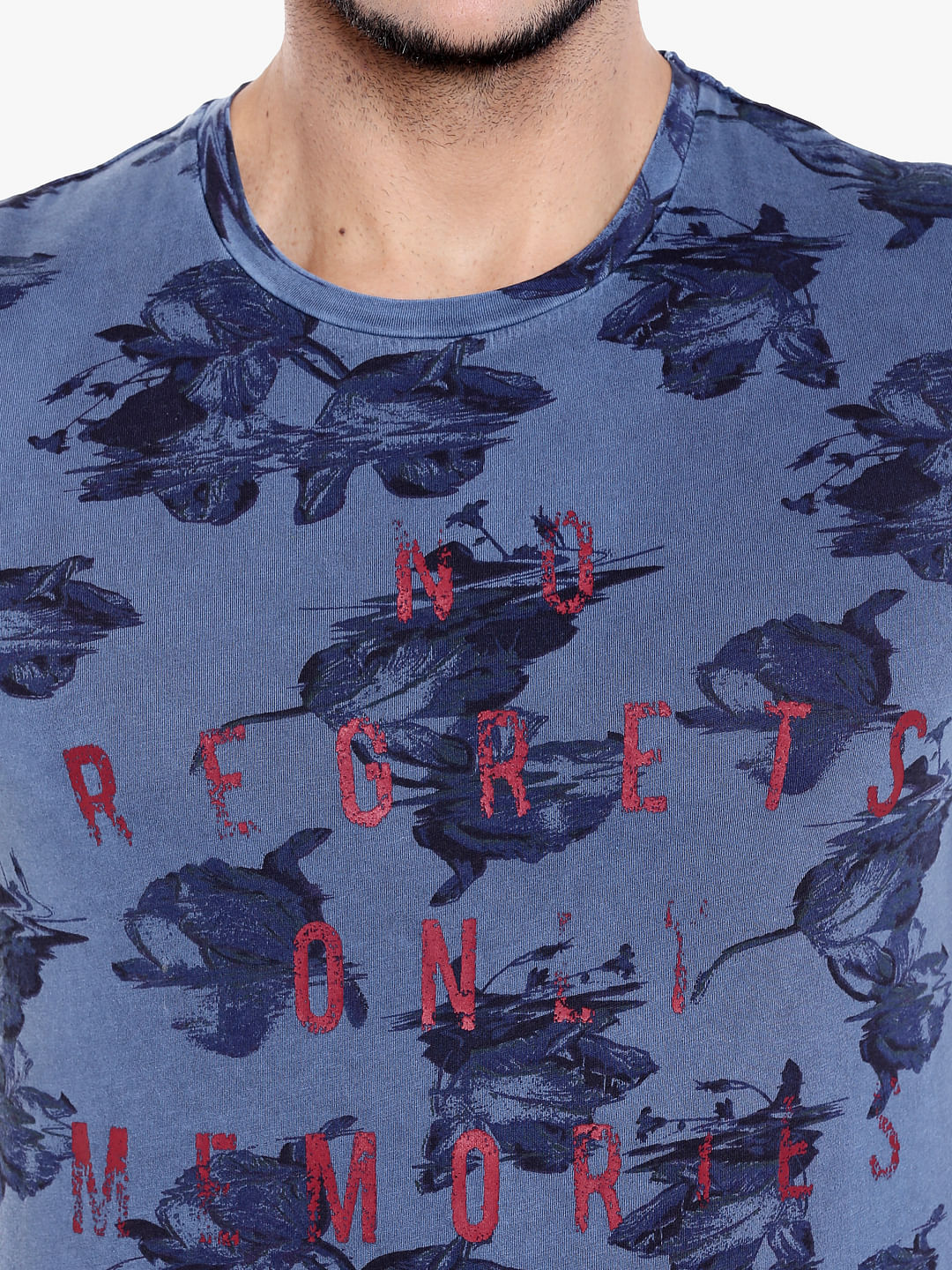 Blue All Over Printed Crew Neck T-Shirt
