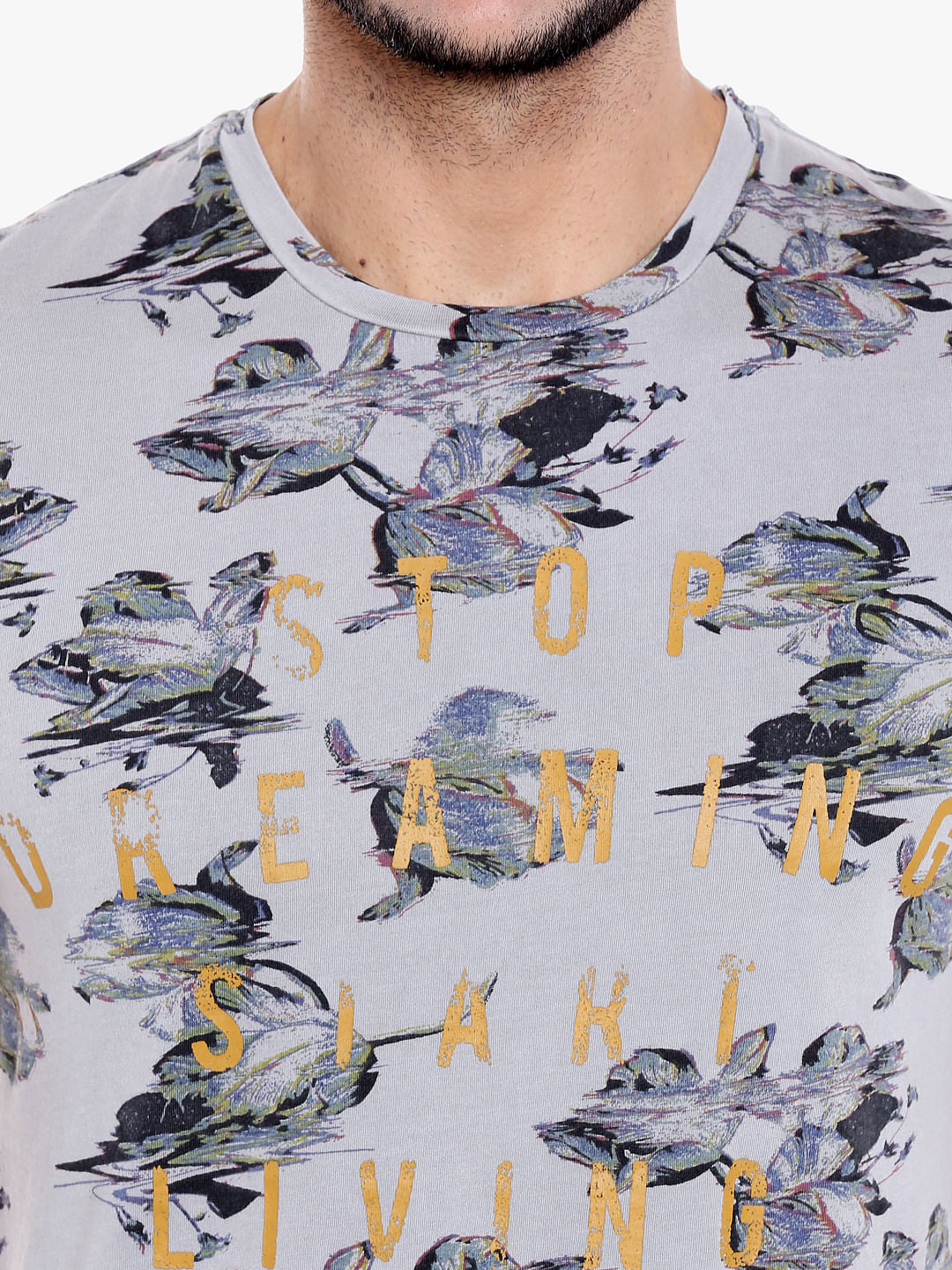 Grey All Over Print Crew Neck T-Shirt