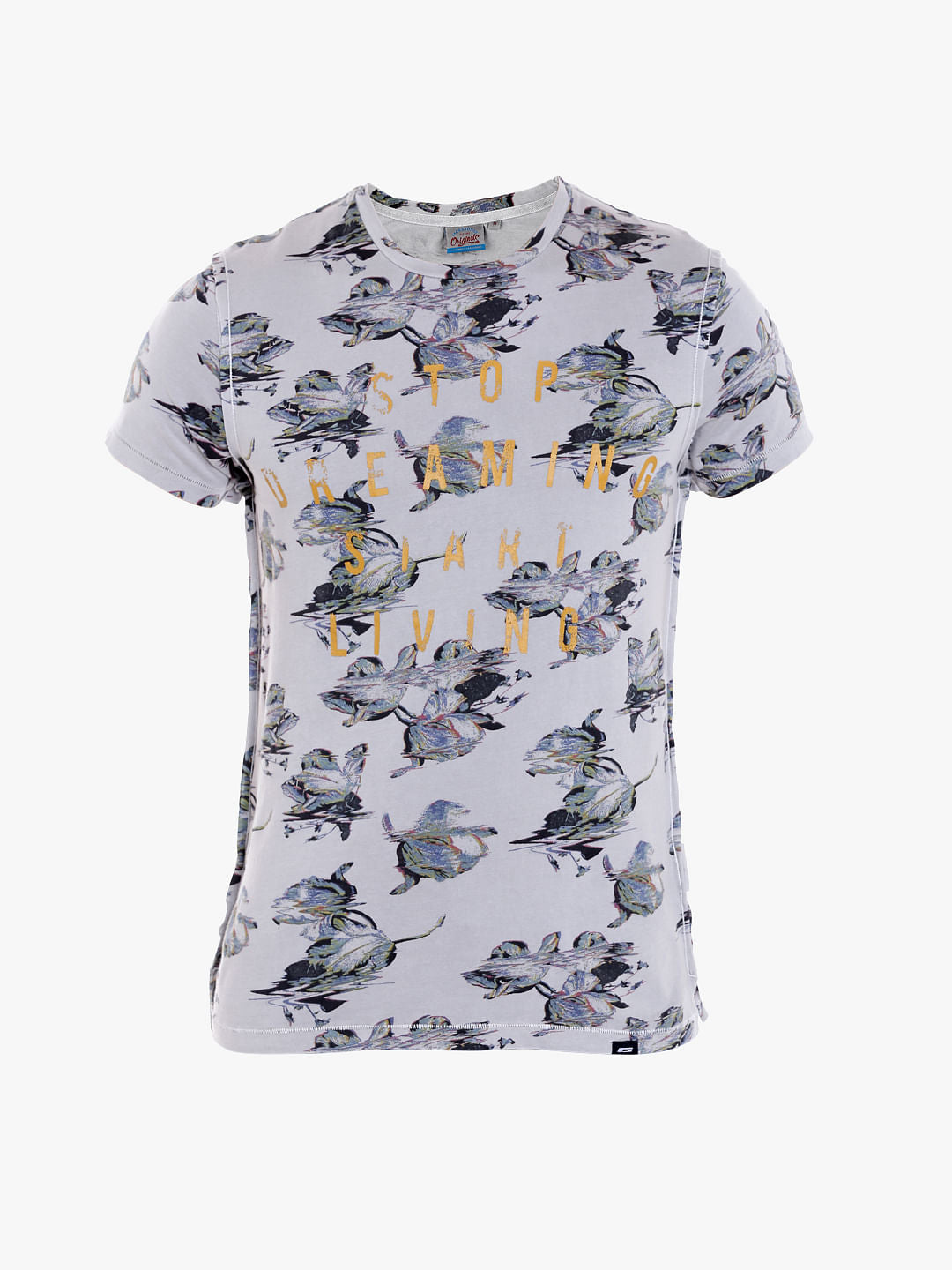 Grey All Over Print Crew Neck T-Shirt