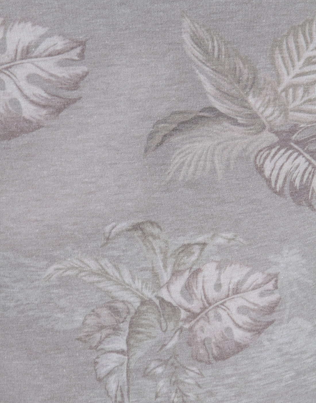 Grey Leaf Print Crew Neck T-Shirt