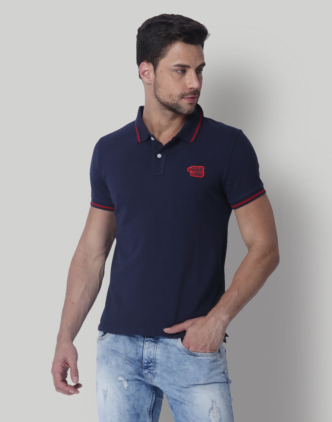 Navy Blue Polo Neck T-Shirt - S