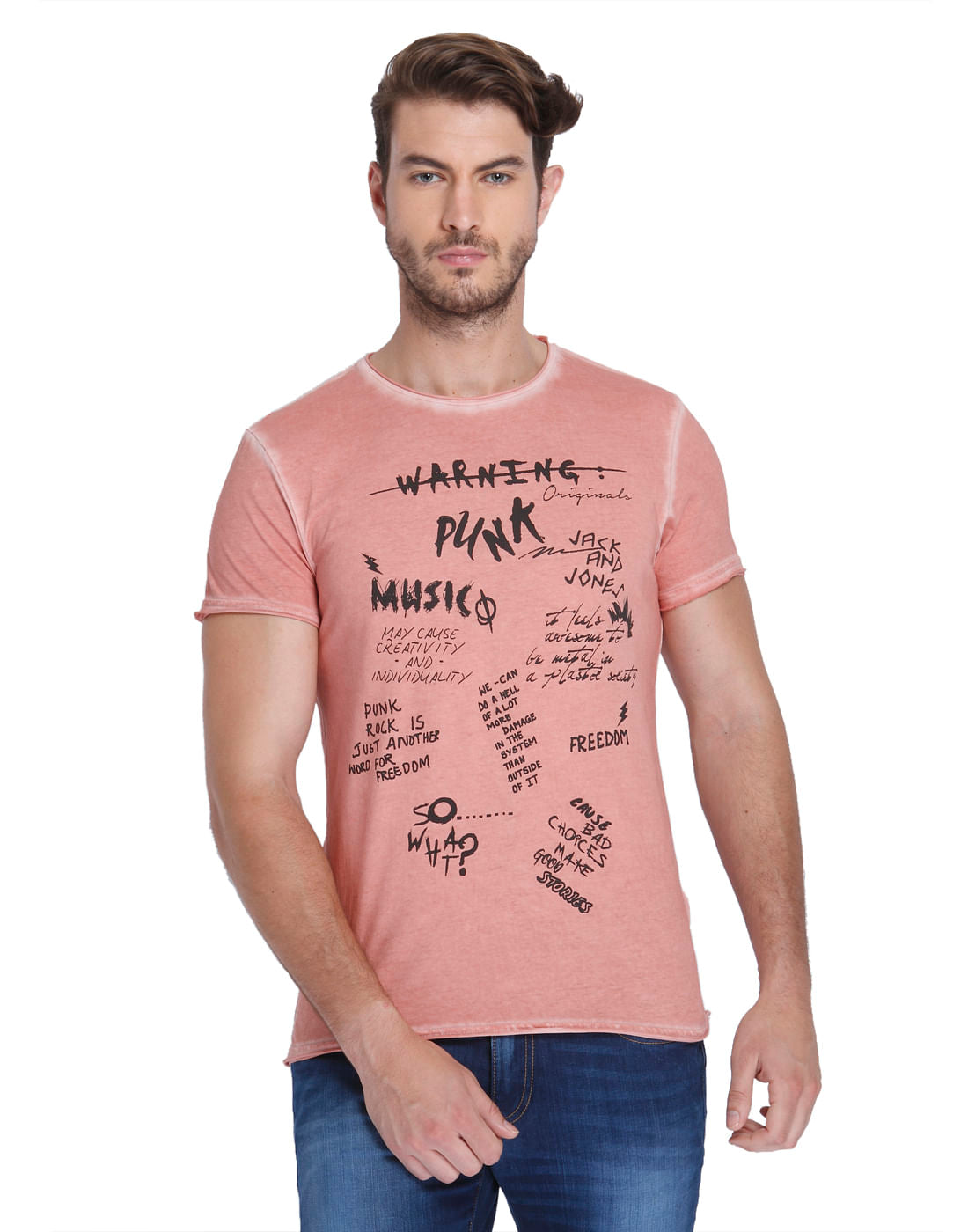 Pink Scribble Print Crew Neck T-Shirt - S