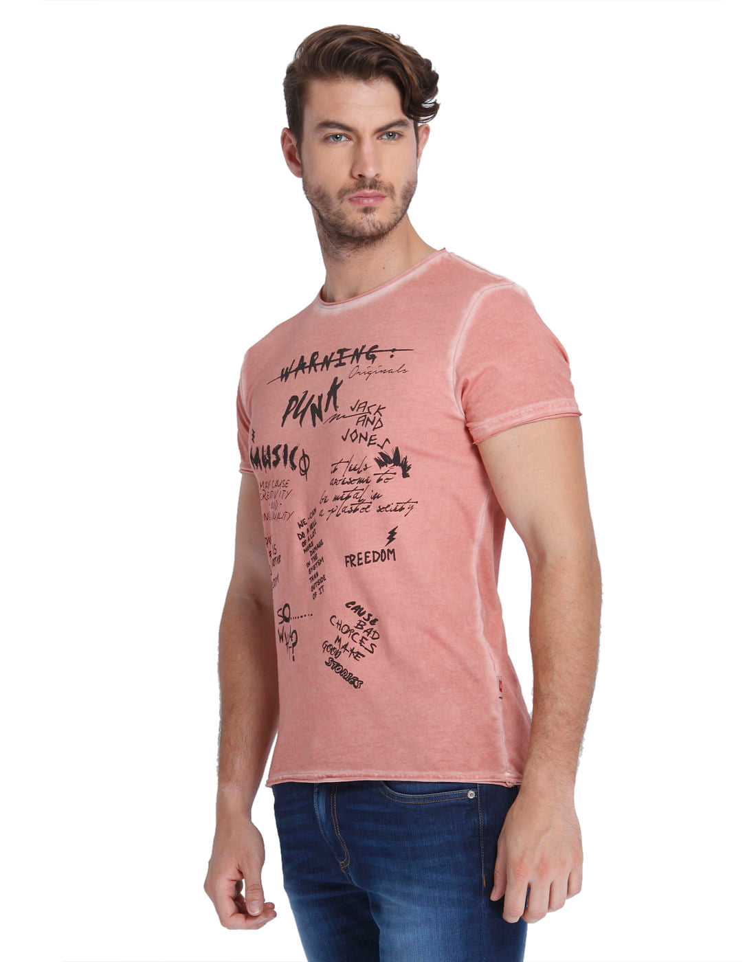 Pink Scribble Print Crew Neck T-Shirt