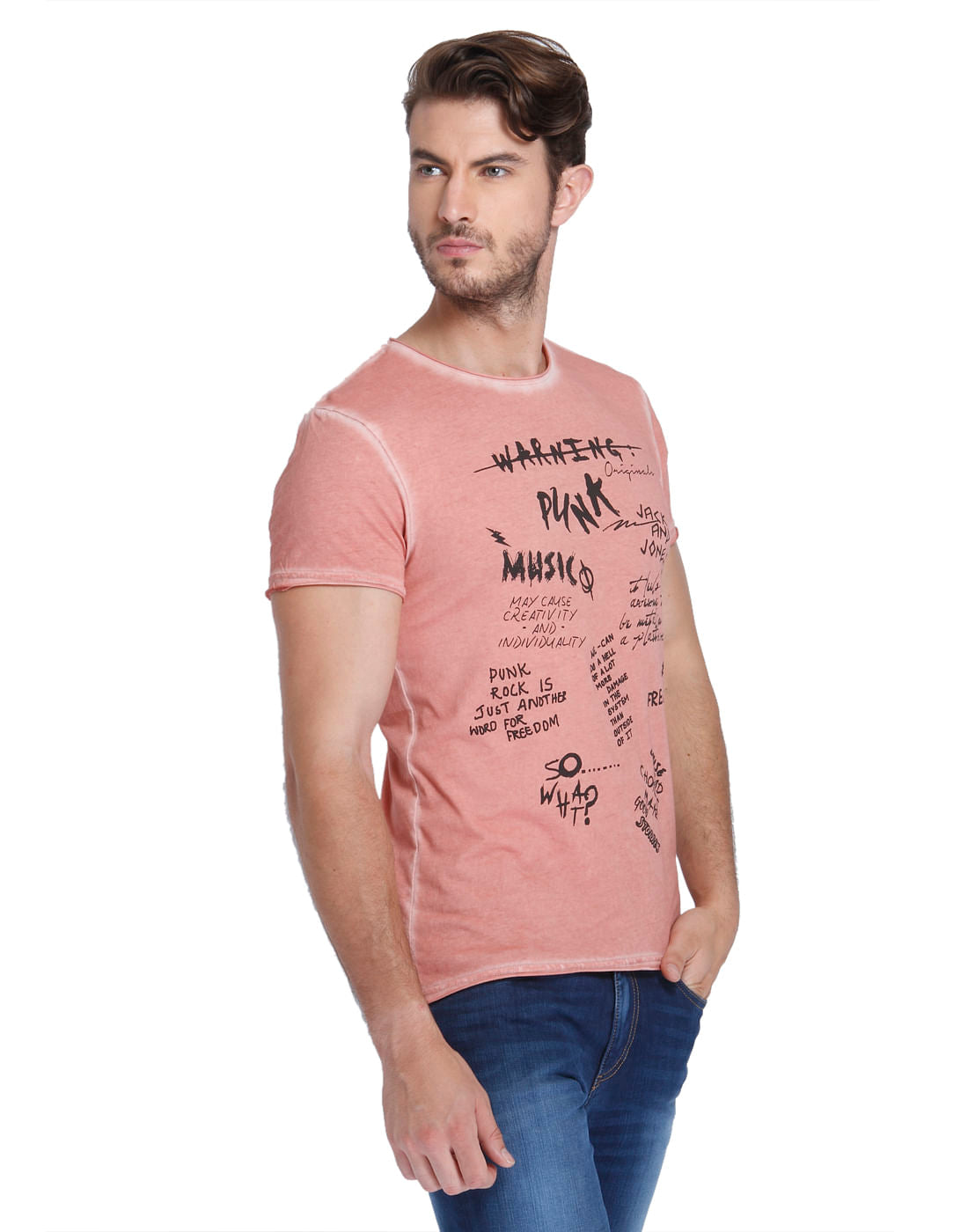 Pink Scribble Print Crew Neck T-Shirt