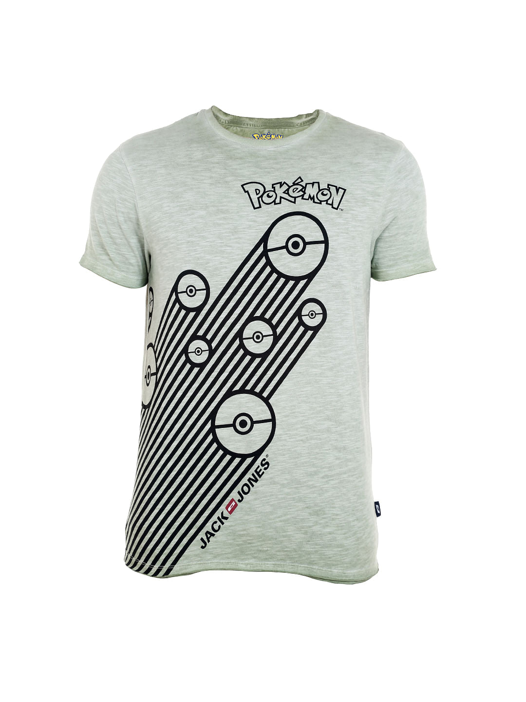 X Pokemon Light Green Poke Ball Print Crew Neck T-Shirt