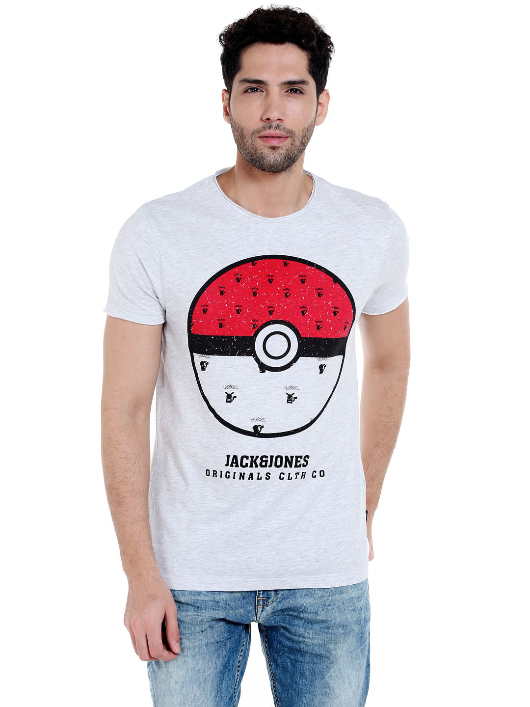 X Pokemon White Poke Ball Print Crew Neck T-Shirt - S