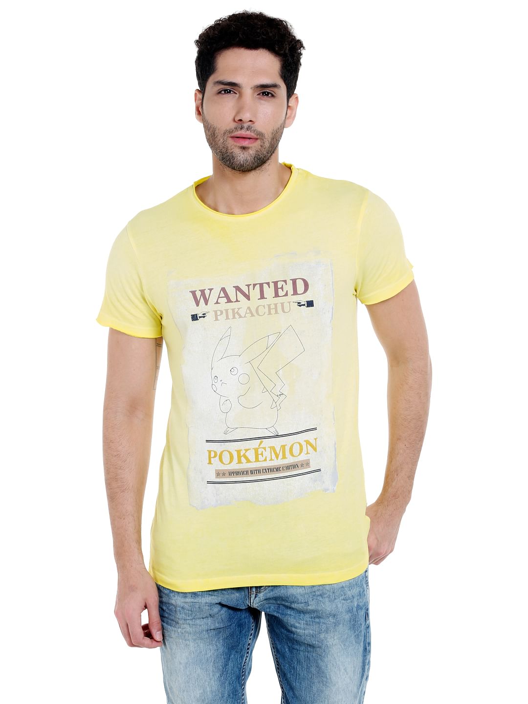 X Pokemon Yellow Pikachu Print Crew Neck T-Shirt - S