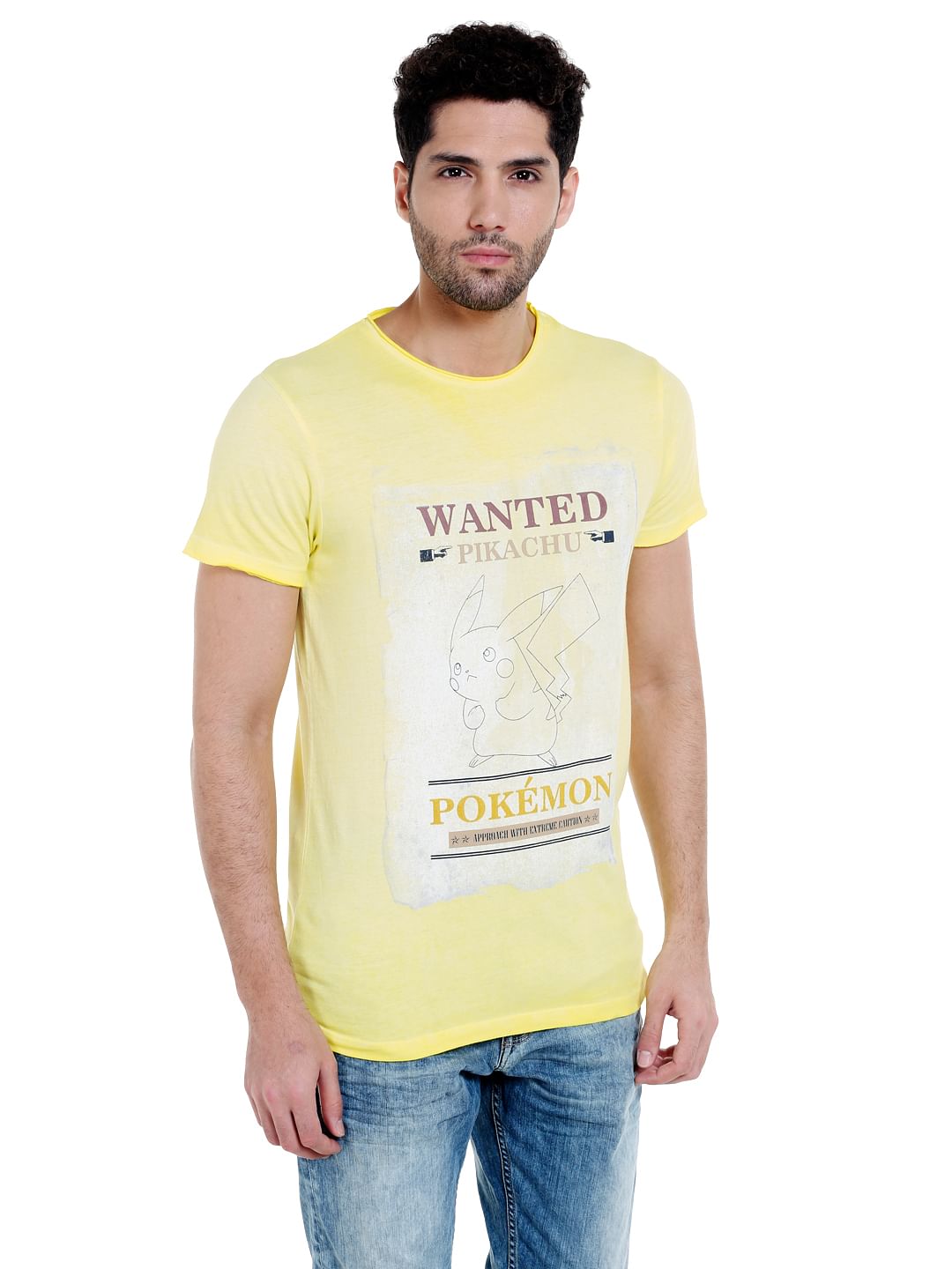 X Pokemon Yellow Pikachu Print Crew Neck T-Shirt