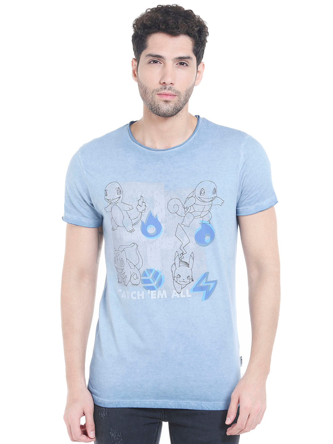 X Pokemon Blue Graphic Print Crew Neck T-Shirt - S